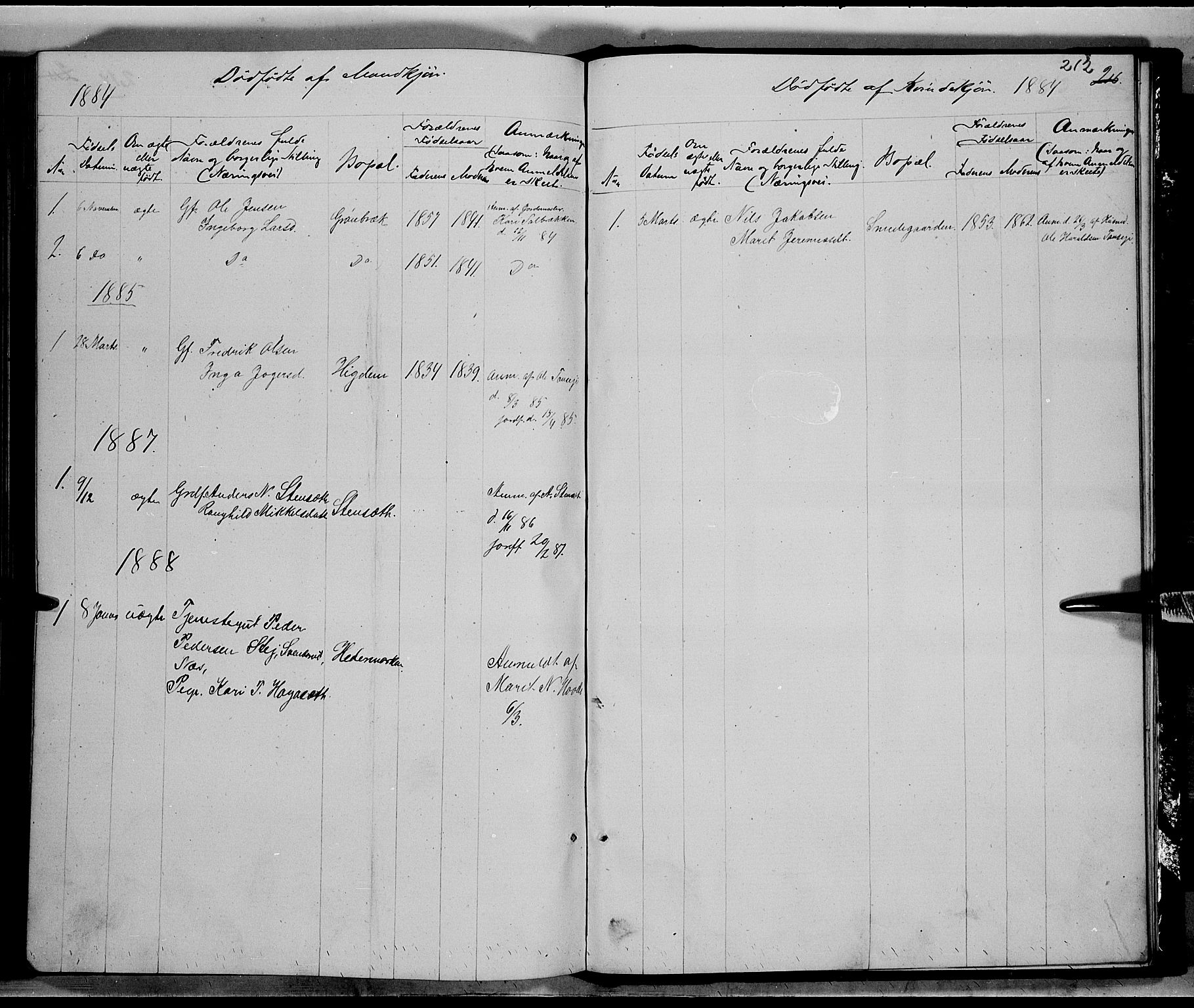 Nord-Aurdal prestekontor, SAH/PREST-132/H/Ha/Hab/L0005: Parish register (copy) no. 5, 1876-1895, p. 212