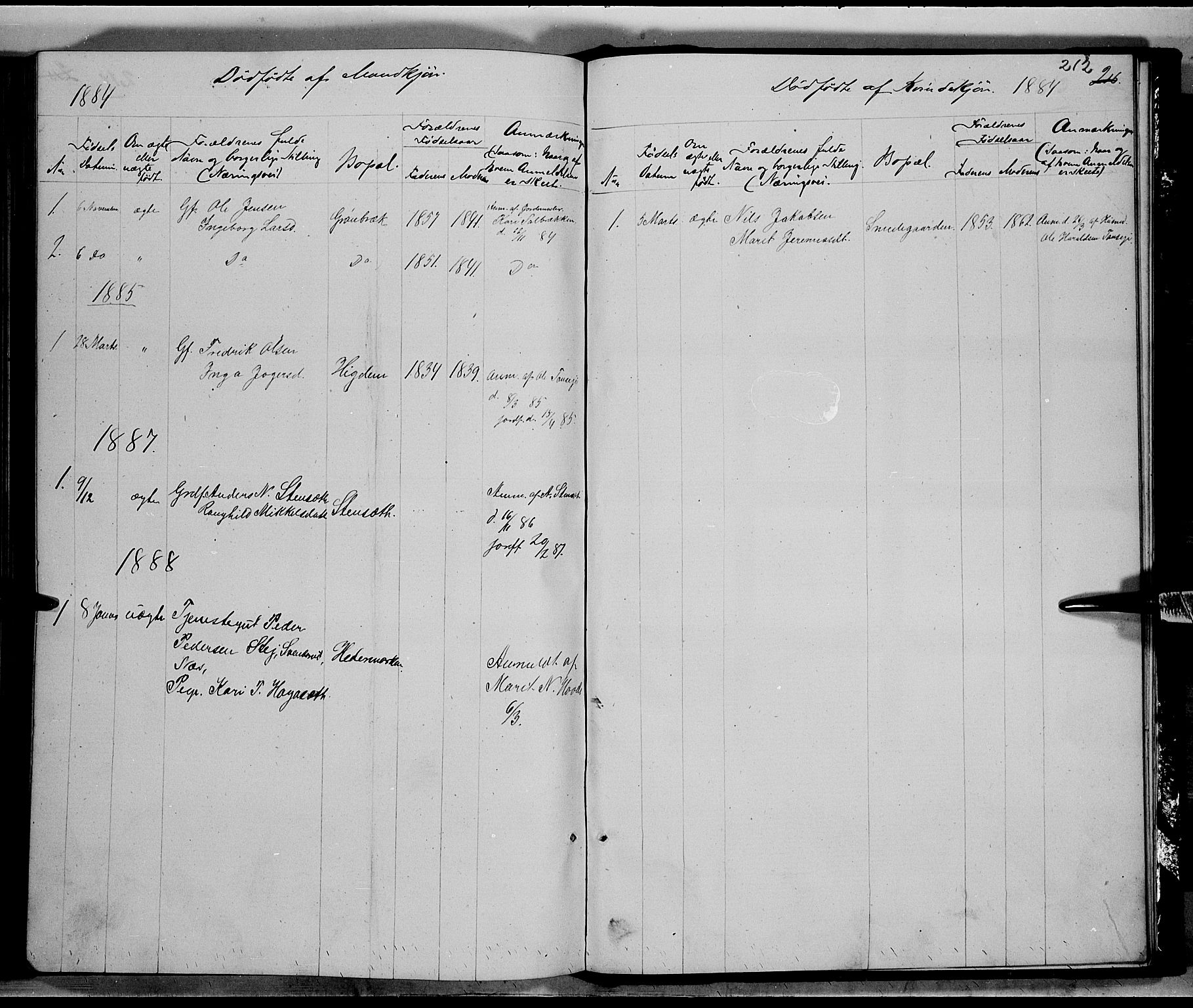 Nord-Aurdal prestekontor, AV/SAH-PREST-132/H/Ha/Hab/L0005: Parish register (copy) no. 5, 1876-1895, p. 212