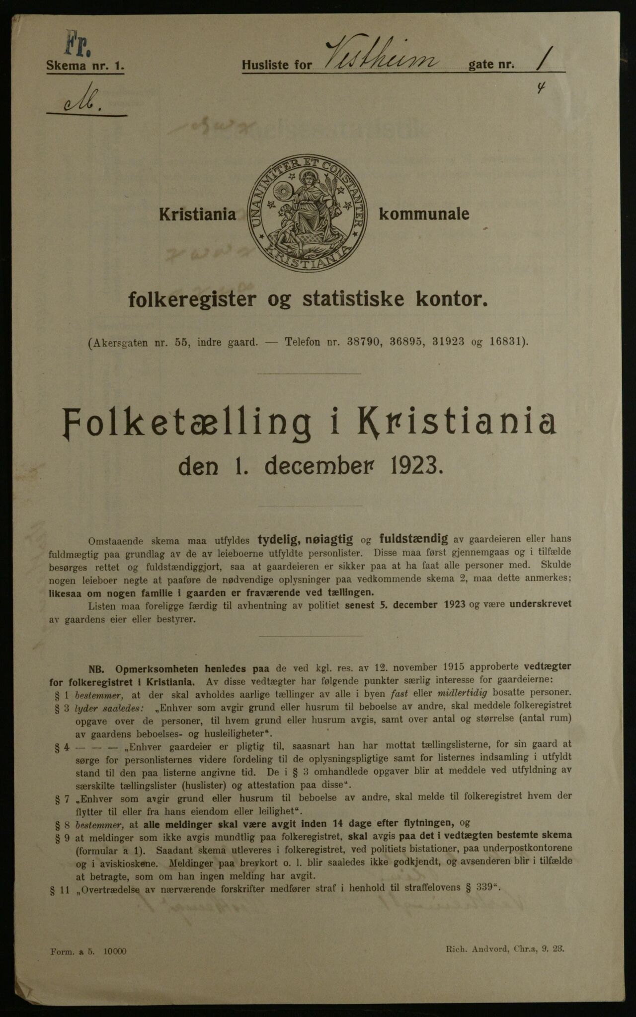 OBA, Municipal Census 1923 for Kristiania, 1923, p. 135263