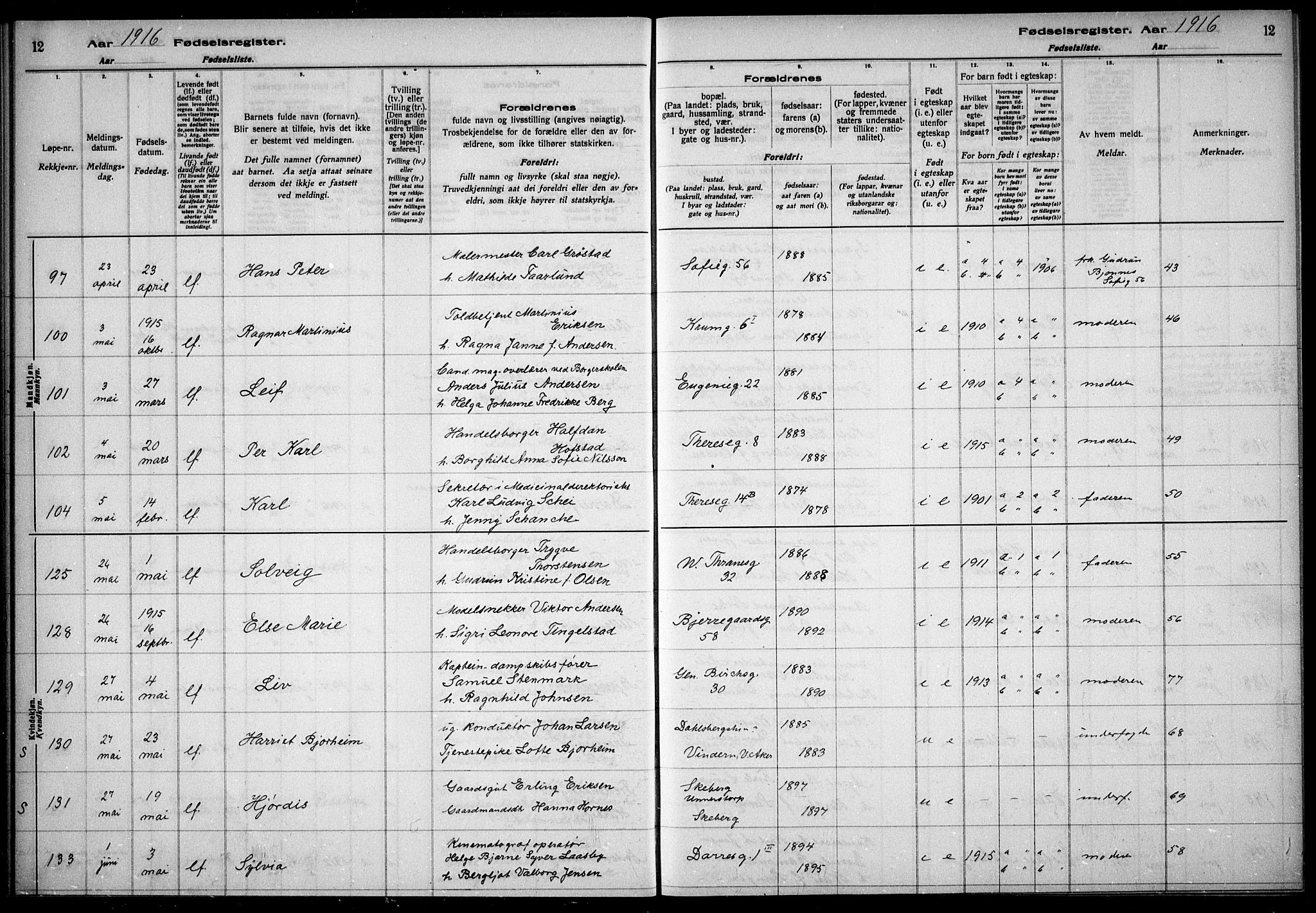 Gamle Aker prestekontor Kirkebøker, AV/SAO-A-10617a/J/L0001: Birth register no. 1, 1916-1927, p. 12