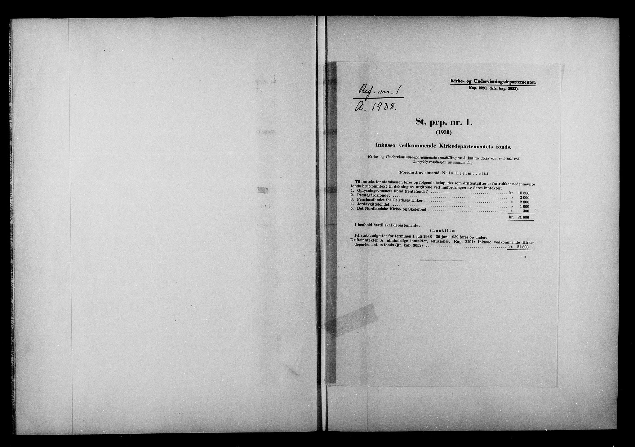 Kirke- og undervisningsdepartementet, Kontoret  for kirke og geistlighet A, RA/S-1007/A/Aa/L0358: Referatprotokoll m/register. Ref.nr. 1-125, 1938