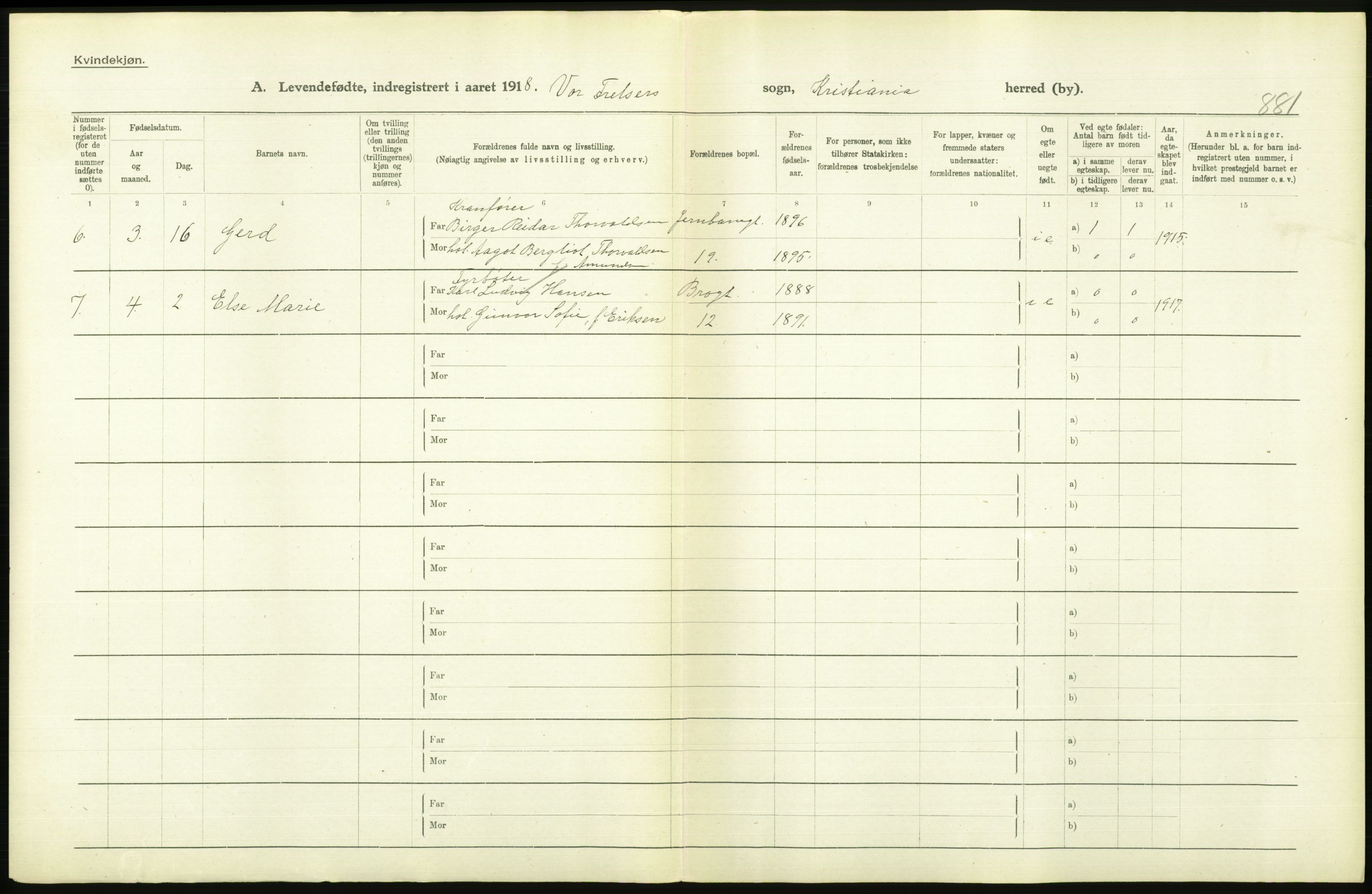 Statistisk sentralbyrå, Sosiodemografiske emner, Befolkning, AV/RA-S-2228/D/Df/Dfb/Dfbh/L0008: Kristiania: Levendefødte menn og kvinner., 1918, p. 8