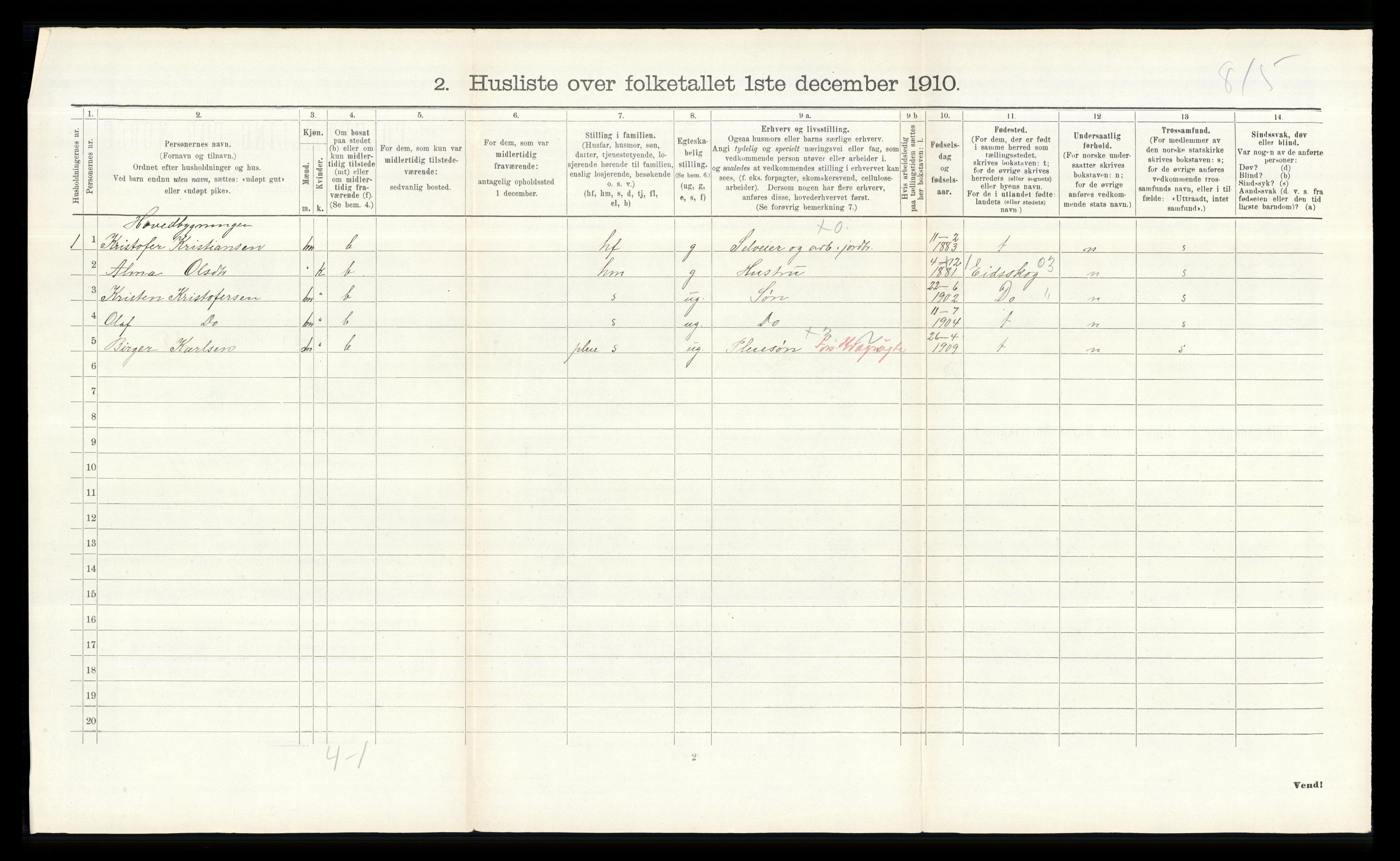 RA, 1910 census for Nes, 1910, p. 823