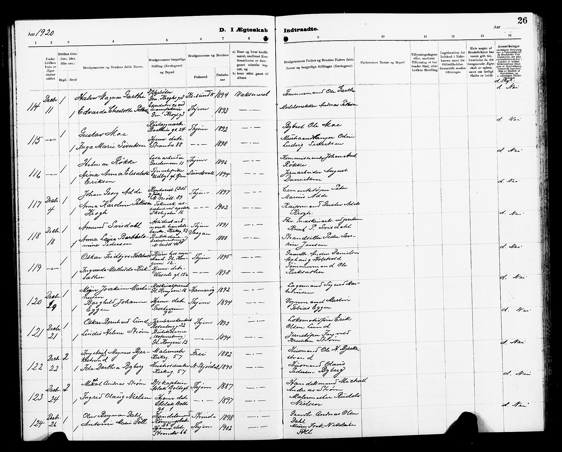 Ministerialprotokoller, klokkerbøker og fødselsregistre - Sør-Trøndelag, SAT/A-1456/605/L0257: Parish register (copy) no. 605C04, 1916-1922, p. 26
