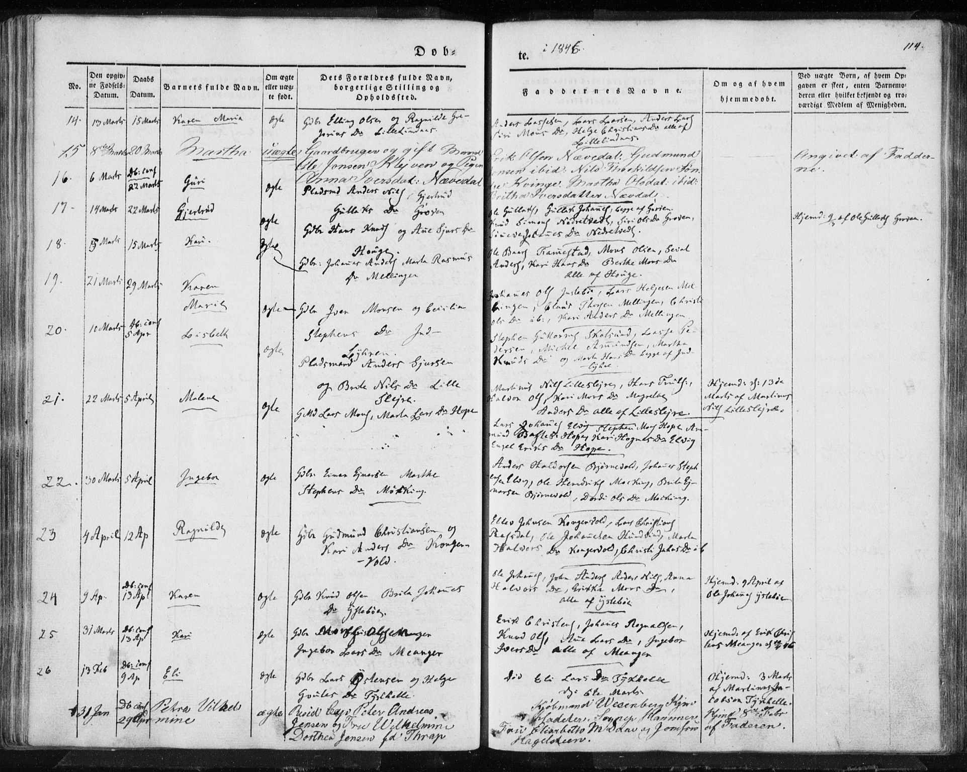 Lindås Sokneprestembete, AV/SAB-A-76701/H/Haa/Haaa/L0010: Parish register (official) no. A 10, 1842-1862, p. 114