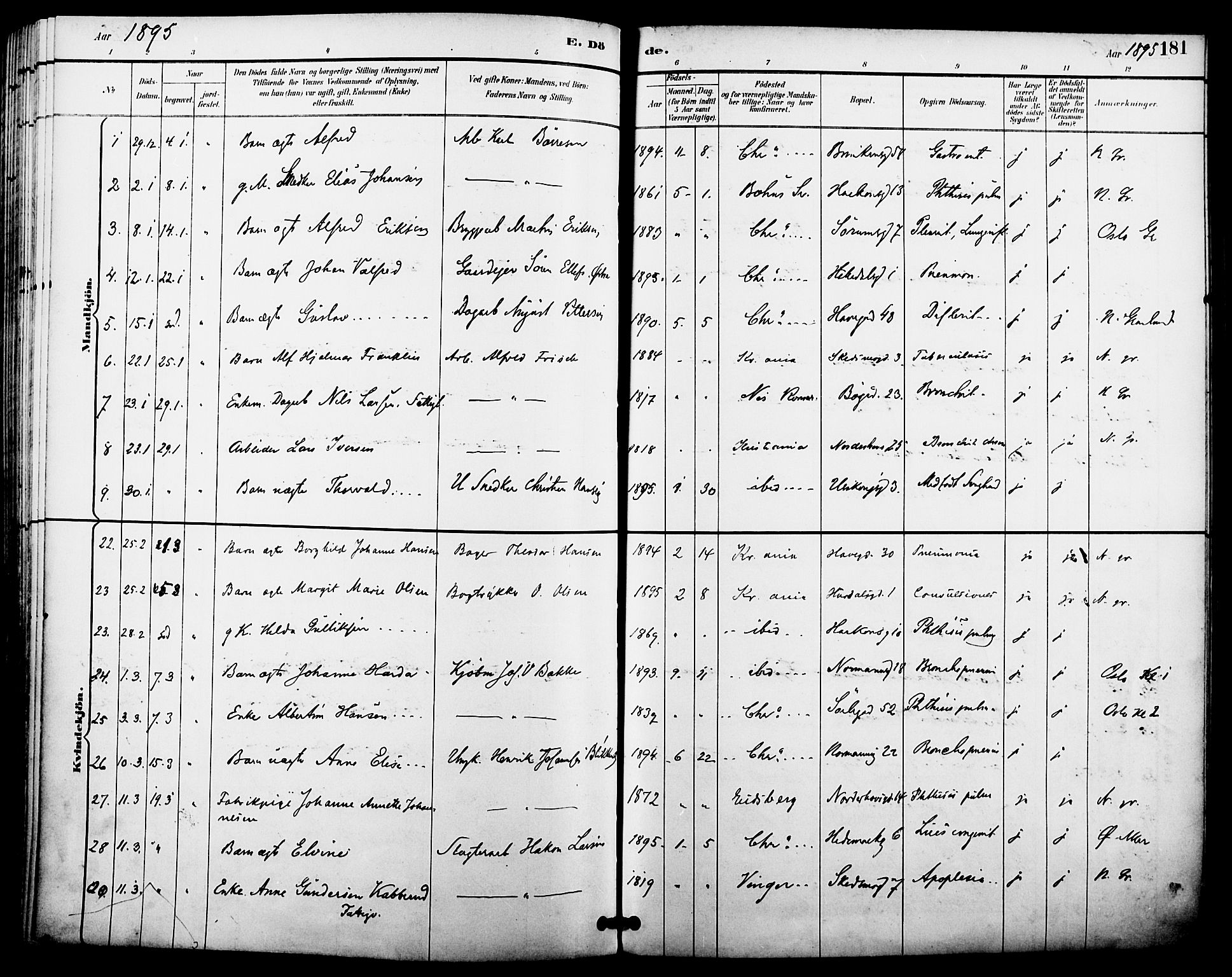 Kampen prestekontor Kirkebøker, SAO/A-10853/F/Fa/L0008: Parish register (official) no. I 8, 1892-1902, p. 181