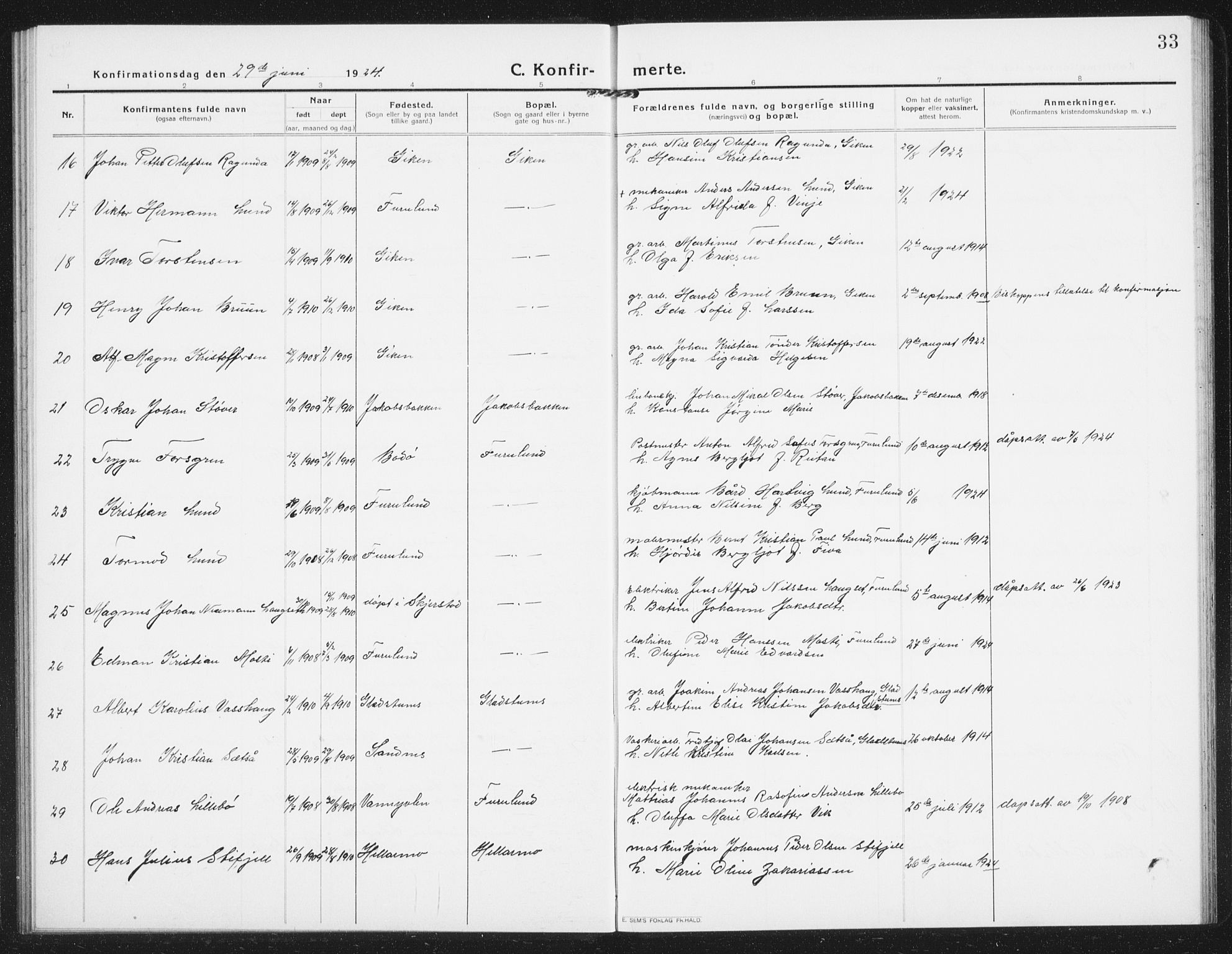 Ministerialprotokoller, klokkerbøker og fødselsregistre - Nordland, SAT/A-1459/850/L0717: Parish register (copy) no. 850C01, 1915-1941, p. 33