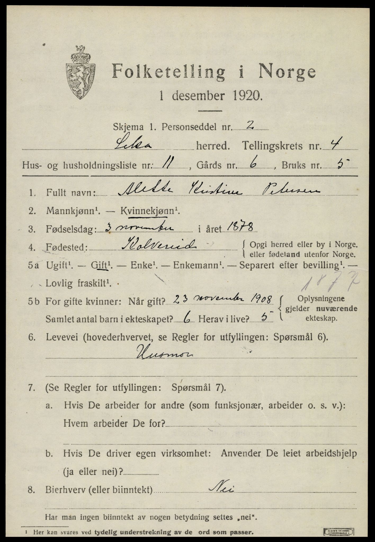 SAT, 1920 census for Leka, 1920, p. 1727