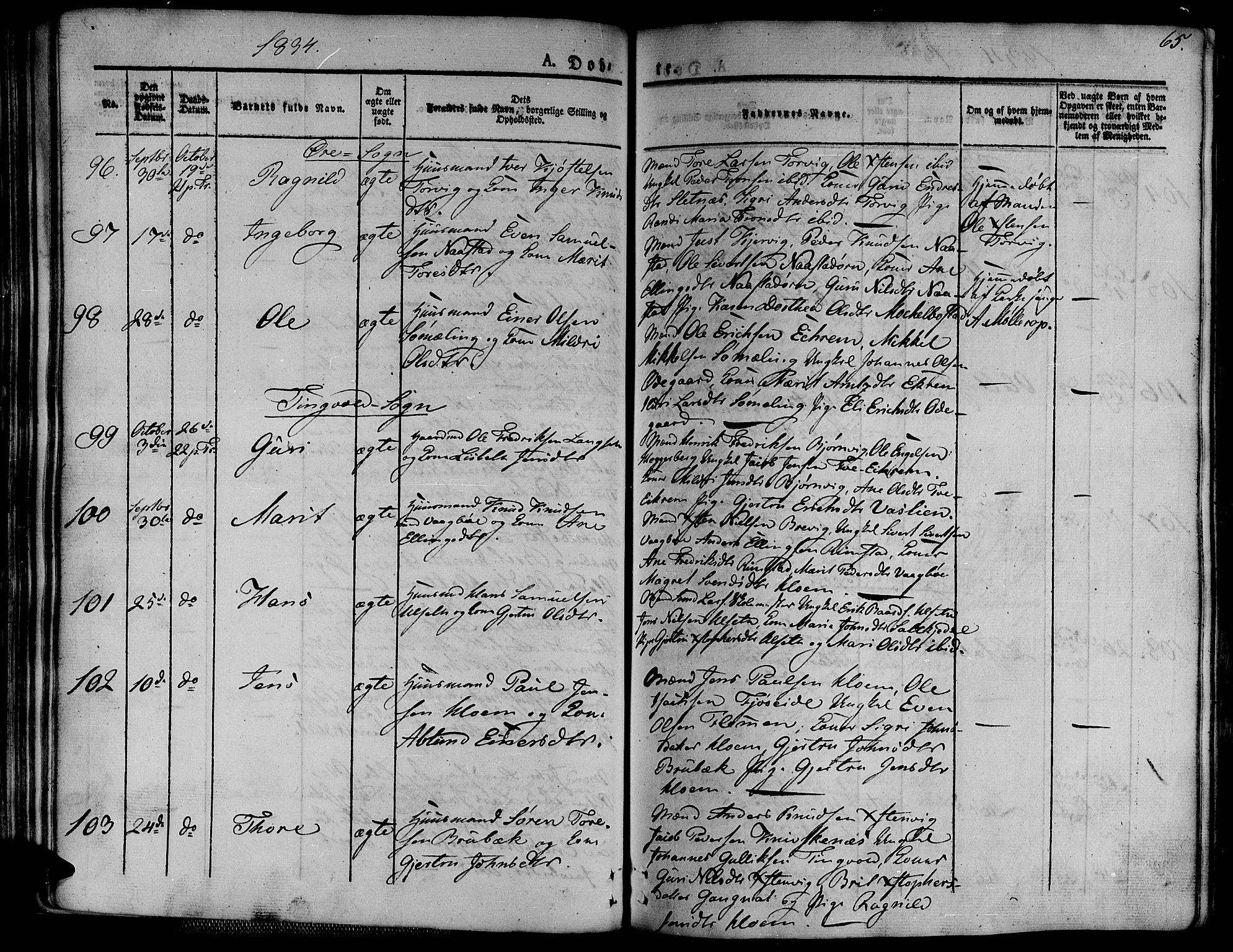 Ministerialprotokoller, klokkerbøker og fødselsregistre - Møre og Romsdal, AV/SAT-A-1454/586/L0983: Parish register (official) no. 586A09, 1829-1843, p. 65