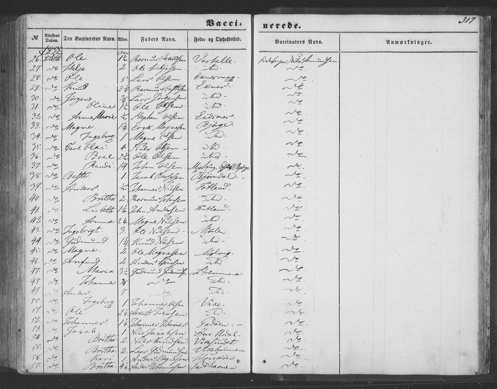 Hosanger sokneprestembete, AV/SAB-A-75801/H/Haa: Parish register (official) no. A 8, 1849-1863, p. 317