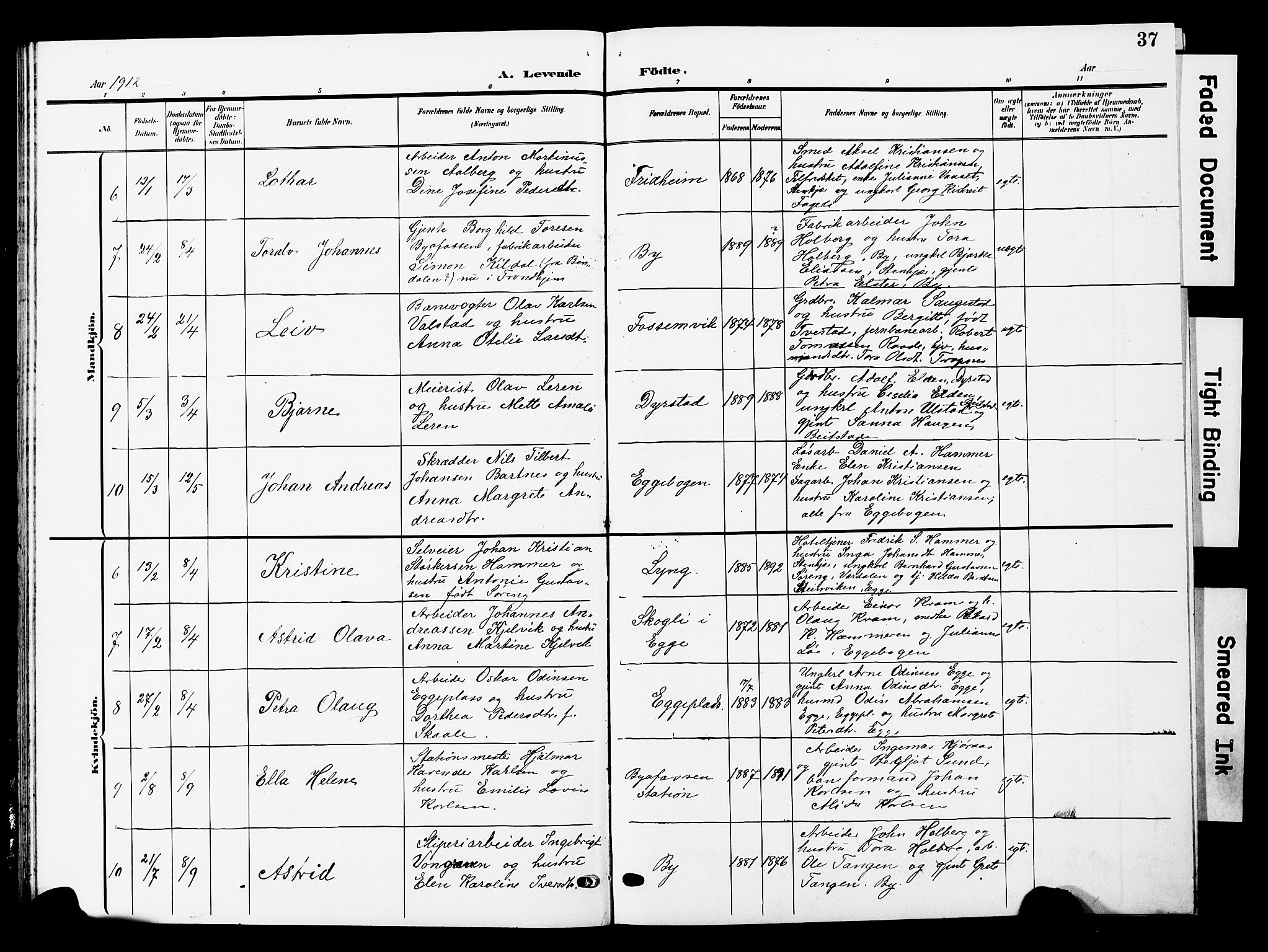 Ministerialprotokoller, klokkerbøker og fødselsregistre - Nord-Trøndelag, SAT/A-1458/740/L0381: Parish register (copy) no. 740C02, 1903-1914, p. 37