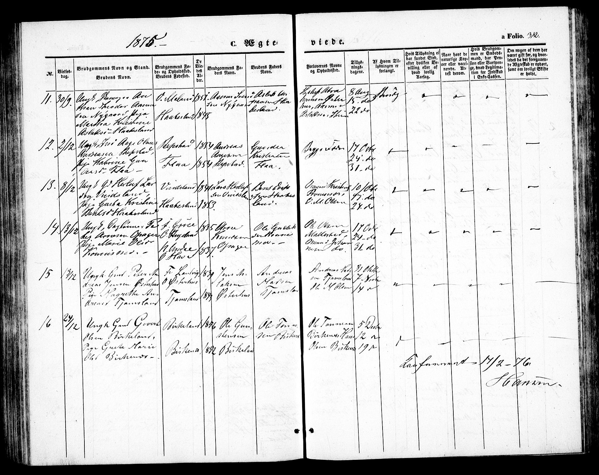 Birkenes sokneprestkontor, AV/SAK-1111-0004/F/Fb/L0002: Parish register (copy) no. B 2, 1849-1876, p. 312