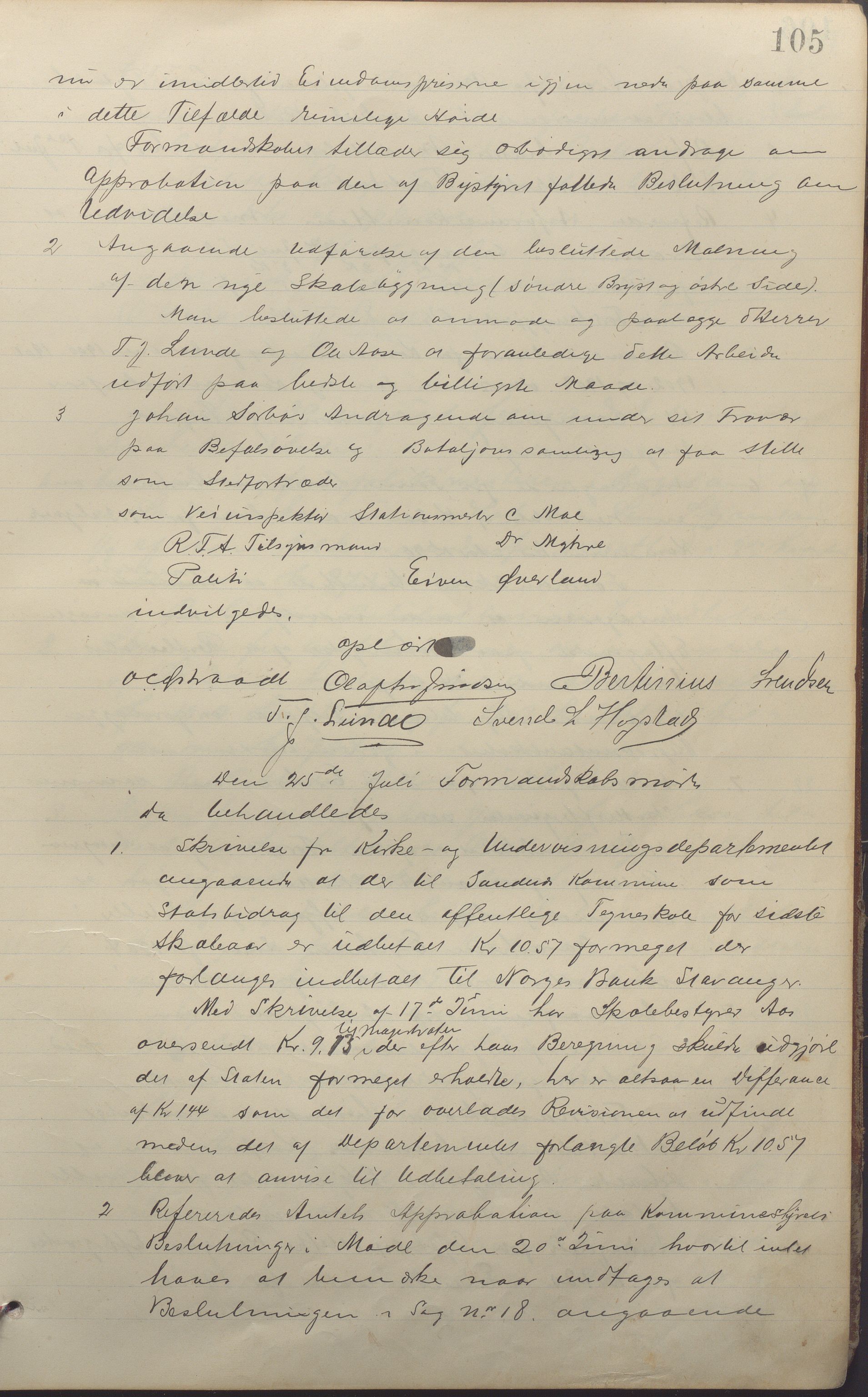 Sandnes kommune - Formannskapet og Bystyret, IKAR/K-100188/Aa/L0006: Møtebok, 1902-1909, p. 105
