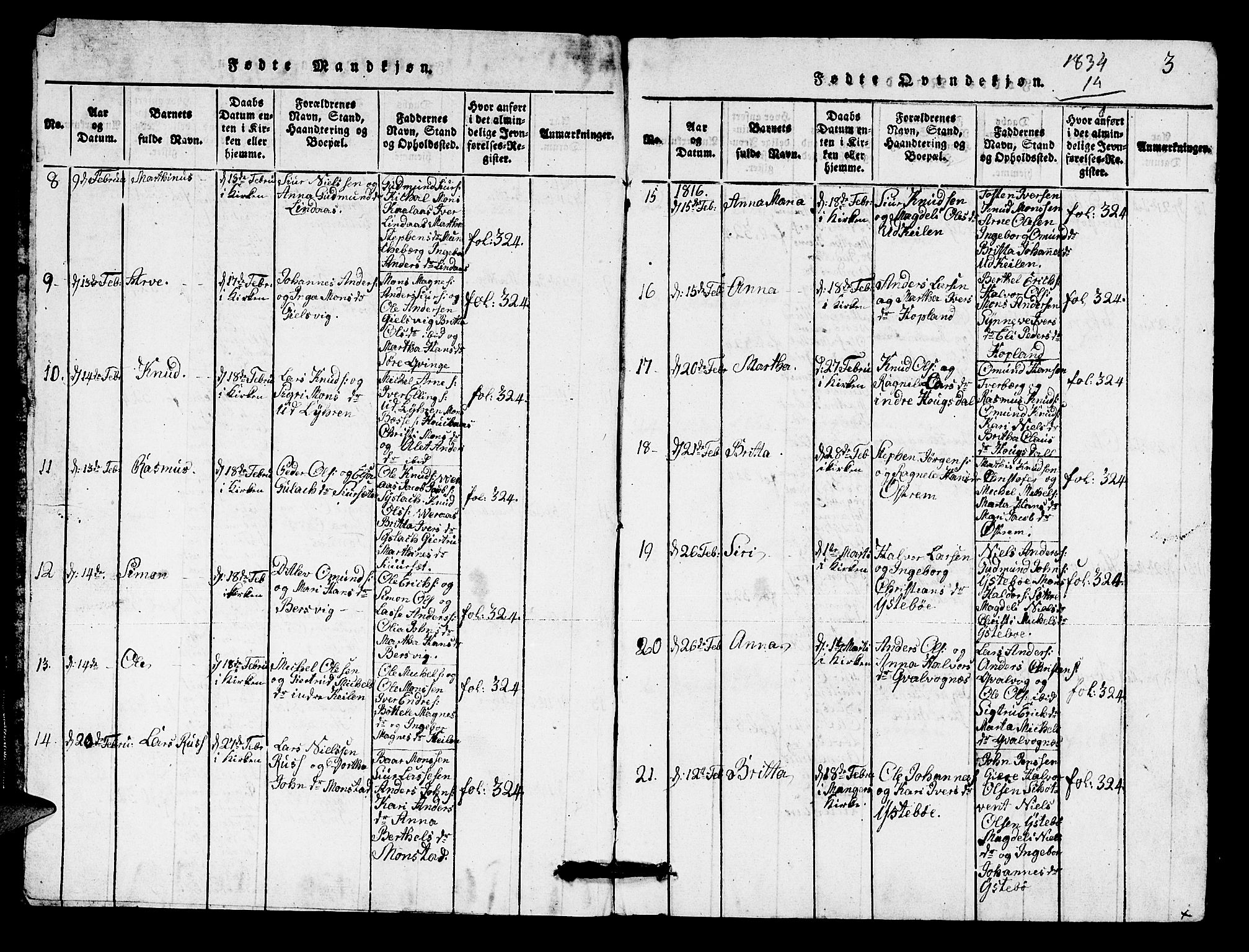 Lindås Sokneprestembete, SAB/A-76701/H/Hab: Parish register (copy) no. A 1, 1816-1823, p. 3