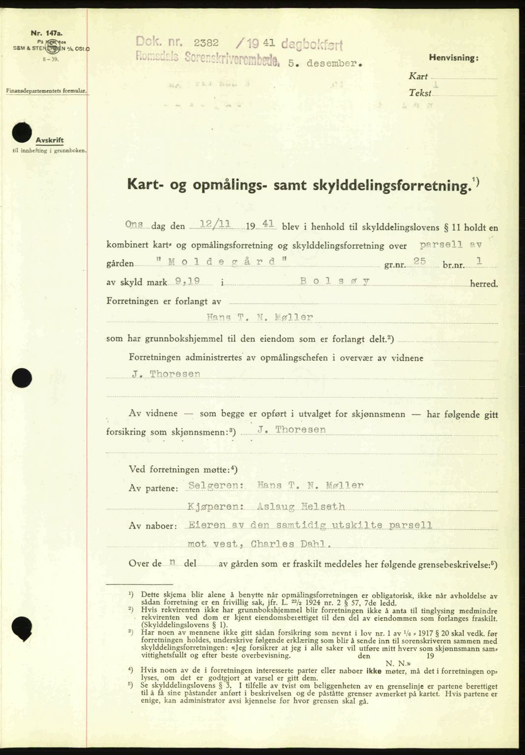 Romsdal sorenskriveri, AV/SAT-A-4149/1/2/2C: Mortgage book no. A11, 1941-1942, Diary no: : 2382/1941