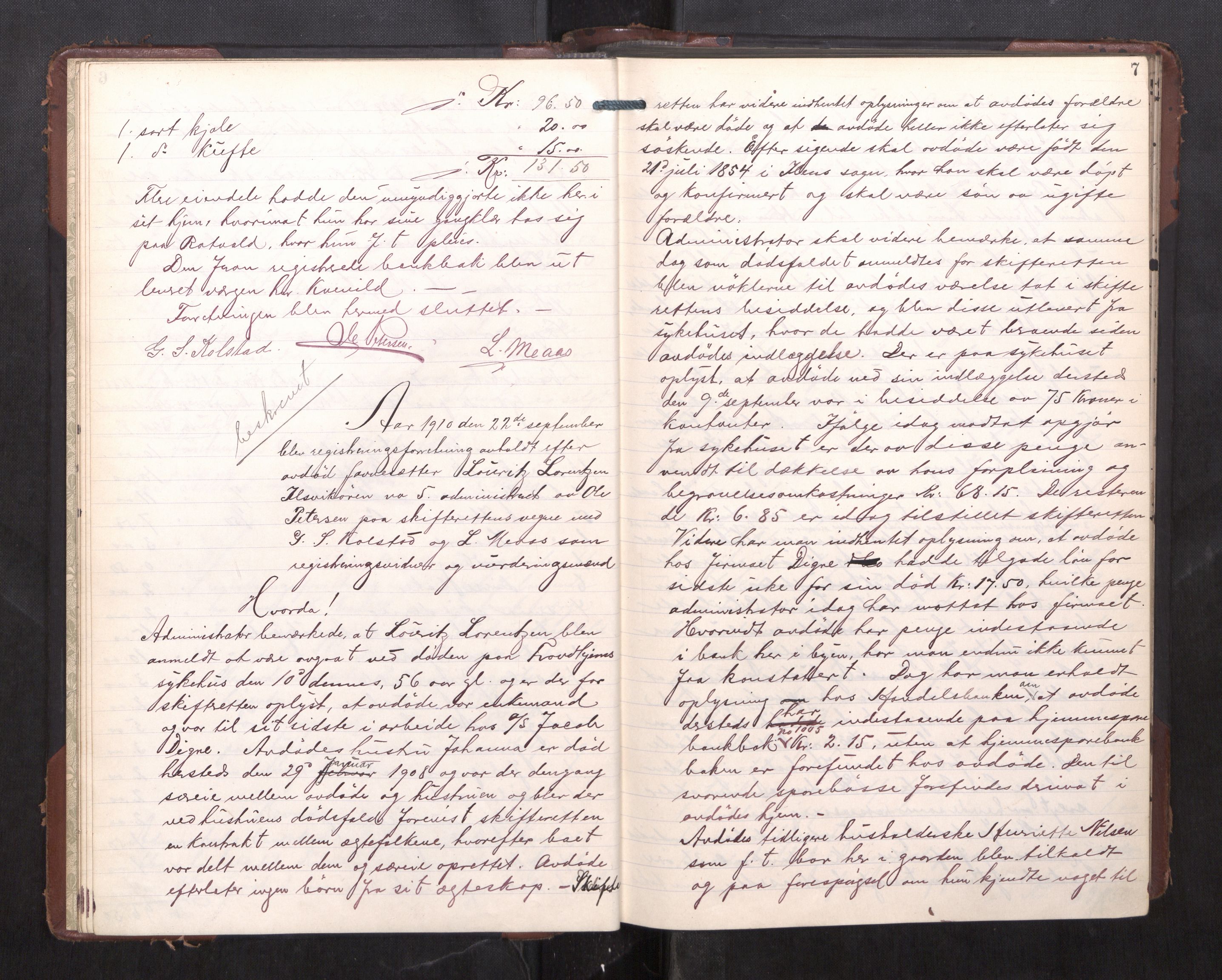 Trondheim byfogd, AV/SAT-A-0003/1/3/3C/L0030: Skifteregistreringsprotokoll - 29/8-26/9. (u/ register), 1910-1913, p. 7