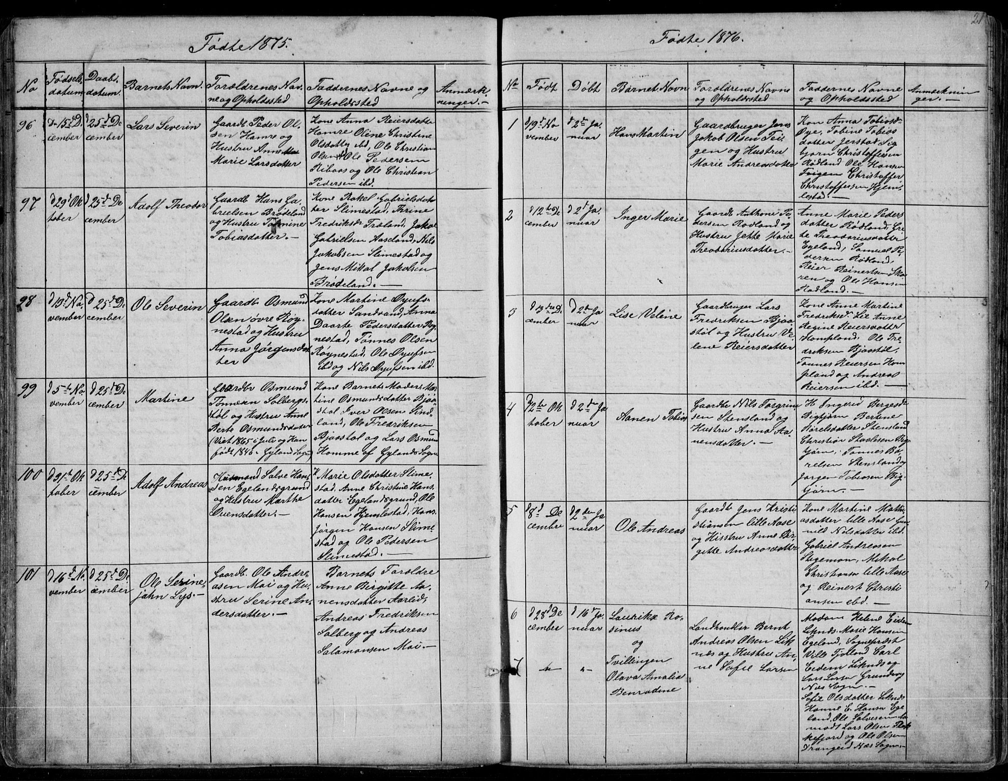 Kvinesdal sokneprestkontor, SAK/1111-0026/F/Fb/Fbb/L0002: Parish register (copy) no. B 2, 1873-1897, p. 21