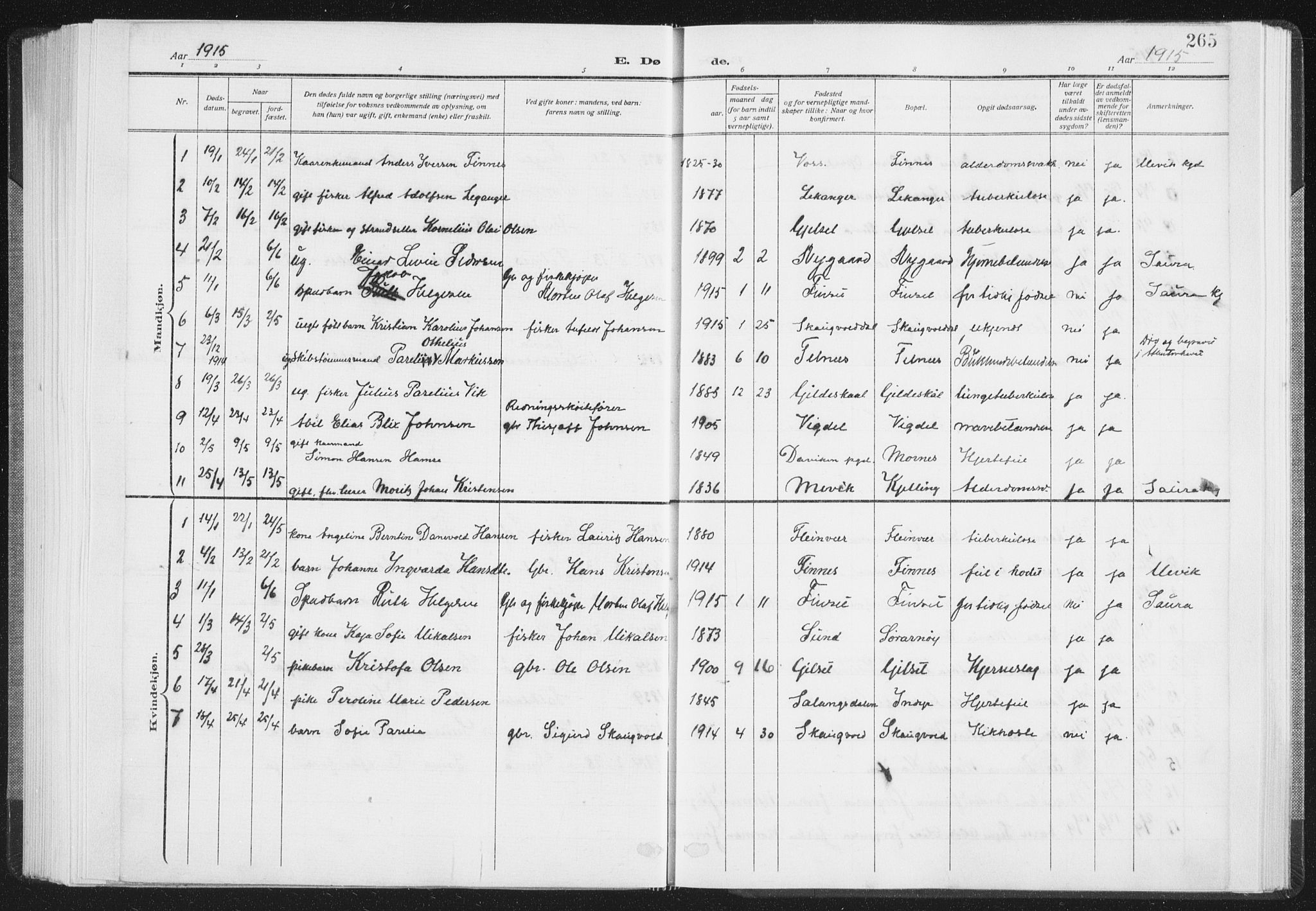 Ministerialprotokoller, klokkerbøker og fødselsregistre - Nordland, SAT/A-1459/805/L0104: Parish register (official) no. 805A09, 1909-1926, p. 265