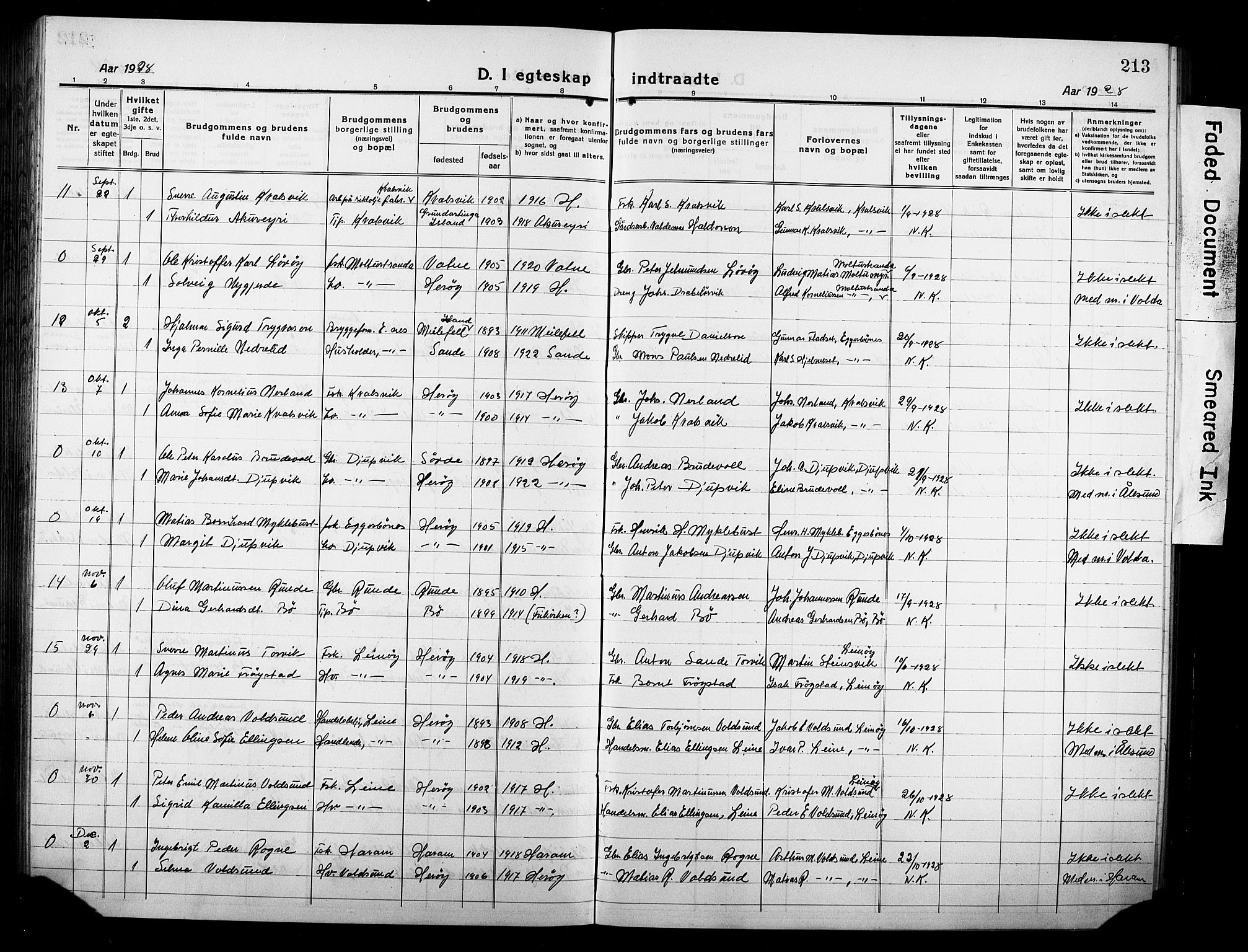 Ministerialprotokoller, klokkerbøker og fødselsregistre - Møre og Romsdal, AV/SAT-A-1454/507/L0084: Parish register (copy) no. 507C07, 1919-1932, p. 213