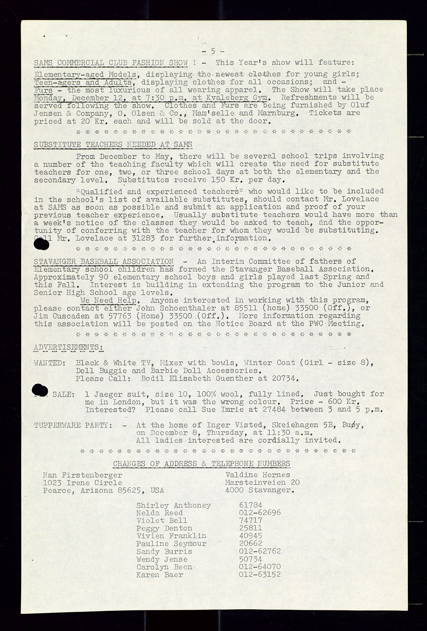 PA 1547 - Petroleum Wives Club, AV/SAST-A-101974/X/Xa/L0001: Newsletters (1971-1978)/radiointervjuer på kasett (1989-1992), 1970-1978