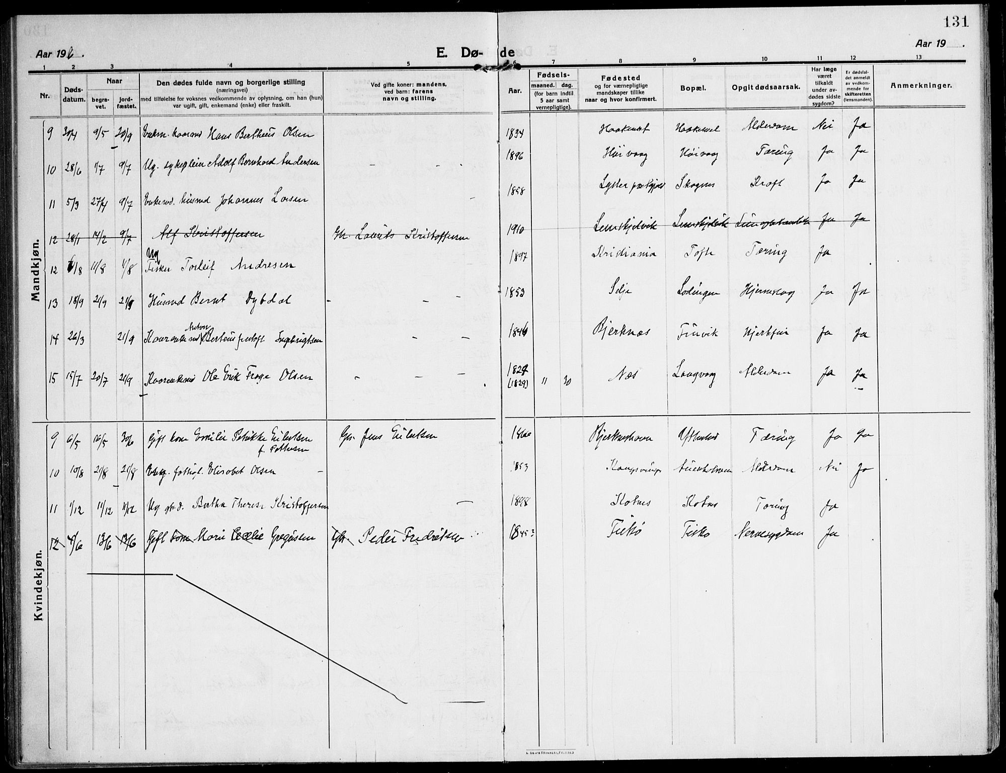 Ministerialprotokoller, klokkerbøker og fødselsregistre - Nordland, AV/SAT-A-1459/872/L1037: Parish register (official) no. 872A12, 1914-1925, p. 131