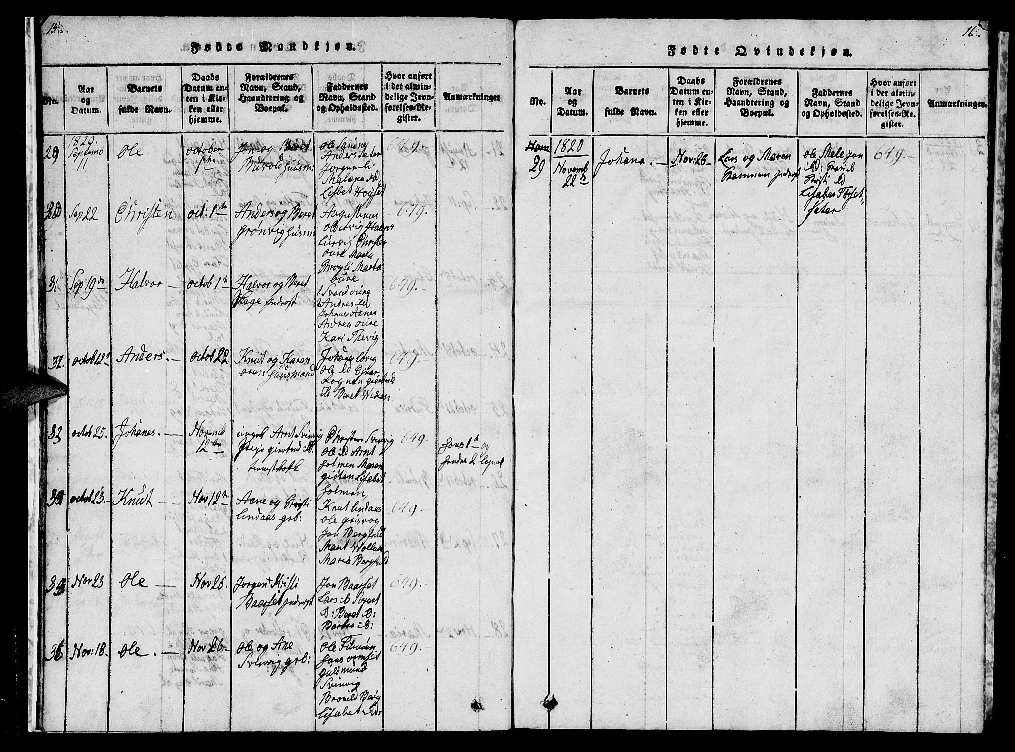 Ministerialprotokoller, klokkerbøker og fødselsregistre - Møre og Romsdal, AV/SAT-A-1454/578/L0908: Parish register (copy) no. 578C01, 1819-1837, p. 15-16