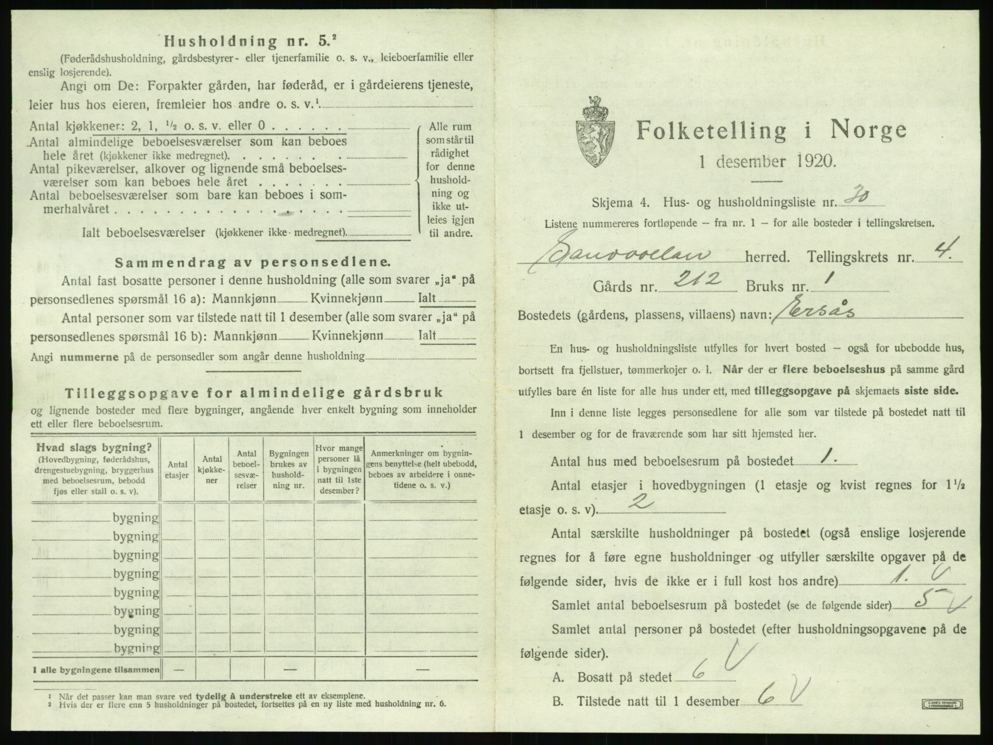 SAT, 1920 census for Sandvollan, 1920, p. 305