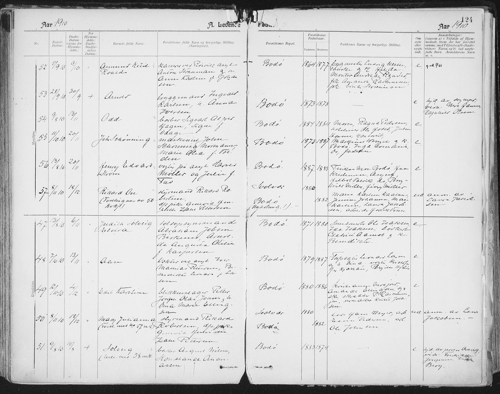 Ministerialprotokoller, klokkerbøker og fødselsregistre - Nordland, SAT/A-1459/801/L0011: Parish register (official) no. 801A11, 1900-1916, p. 124