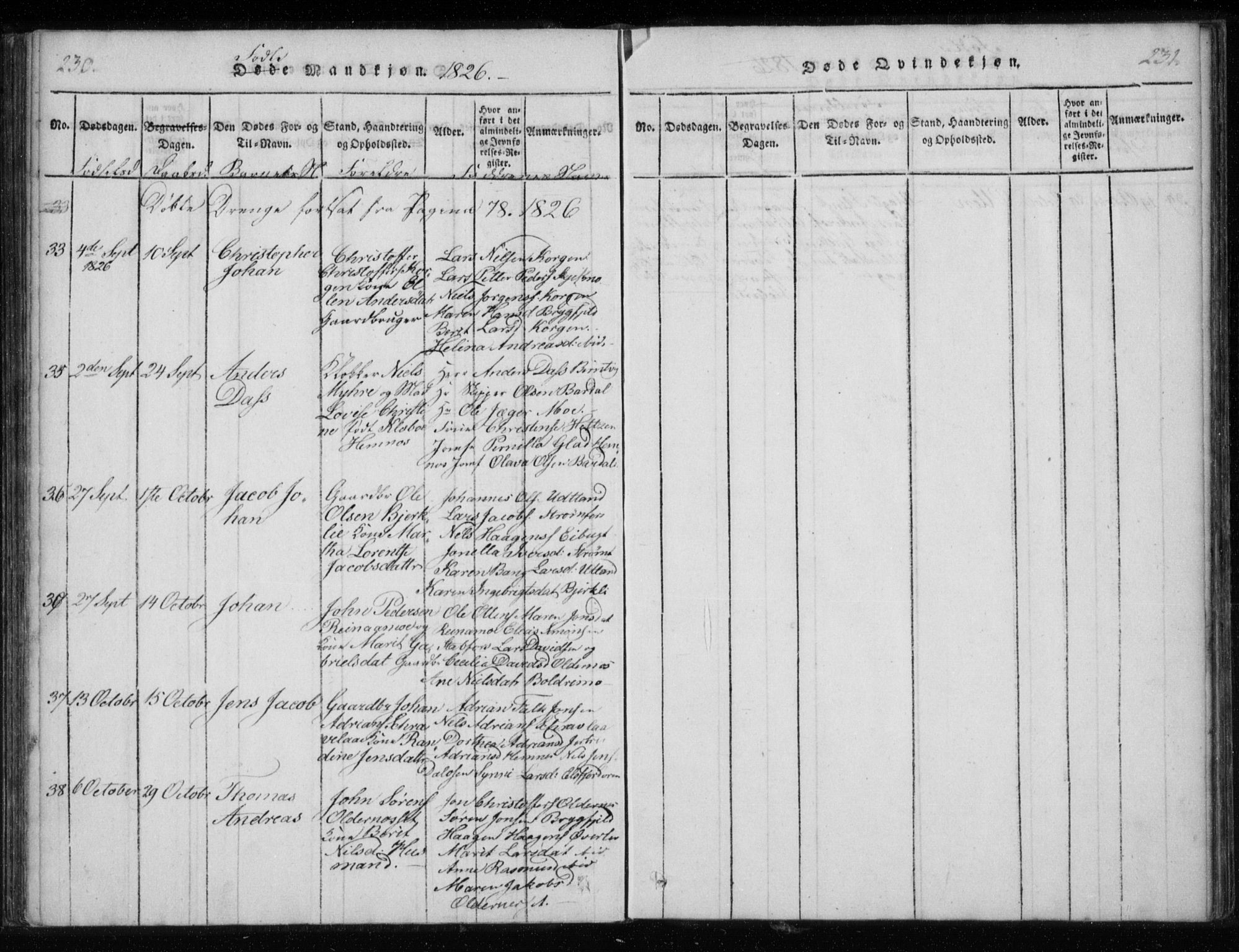 Ministerialprotokoller, klokkerbøker og fødselsregistre - Nordland, AV/SAT-A-1459/825/L0353: Parish register (official) no. 825A07, 1820-1826, p. 230-231