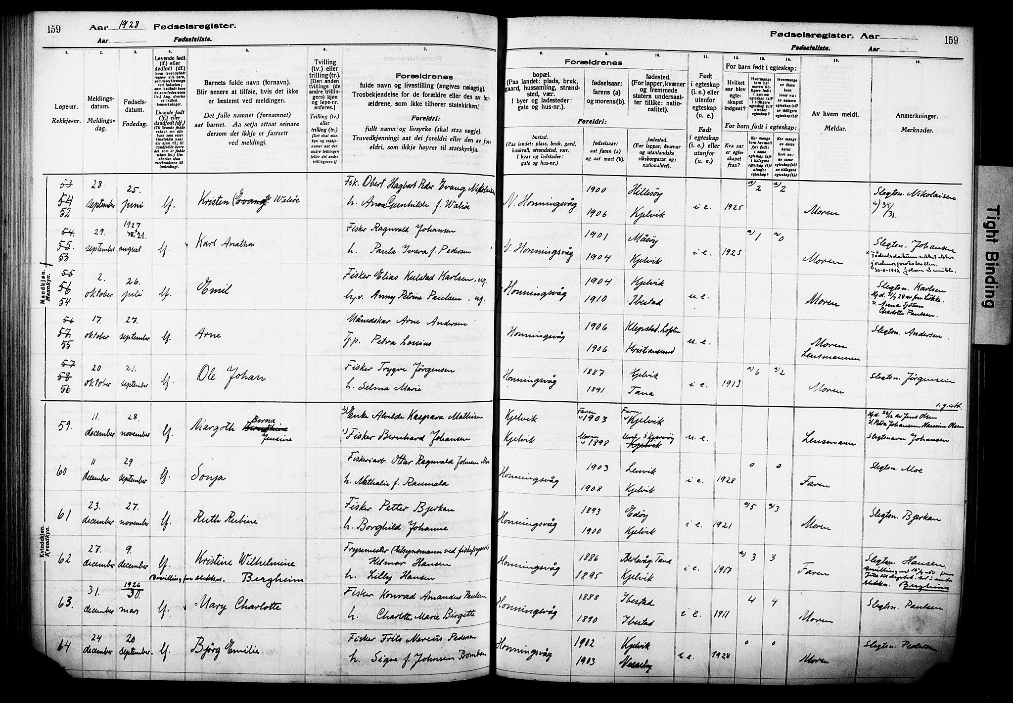 Kjelvik/Nordkapp sokneprestkontor, AV/SATØ-S-1350/I/Ia/L0015: Birth register no. 15, 1916-1930, p. 159