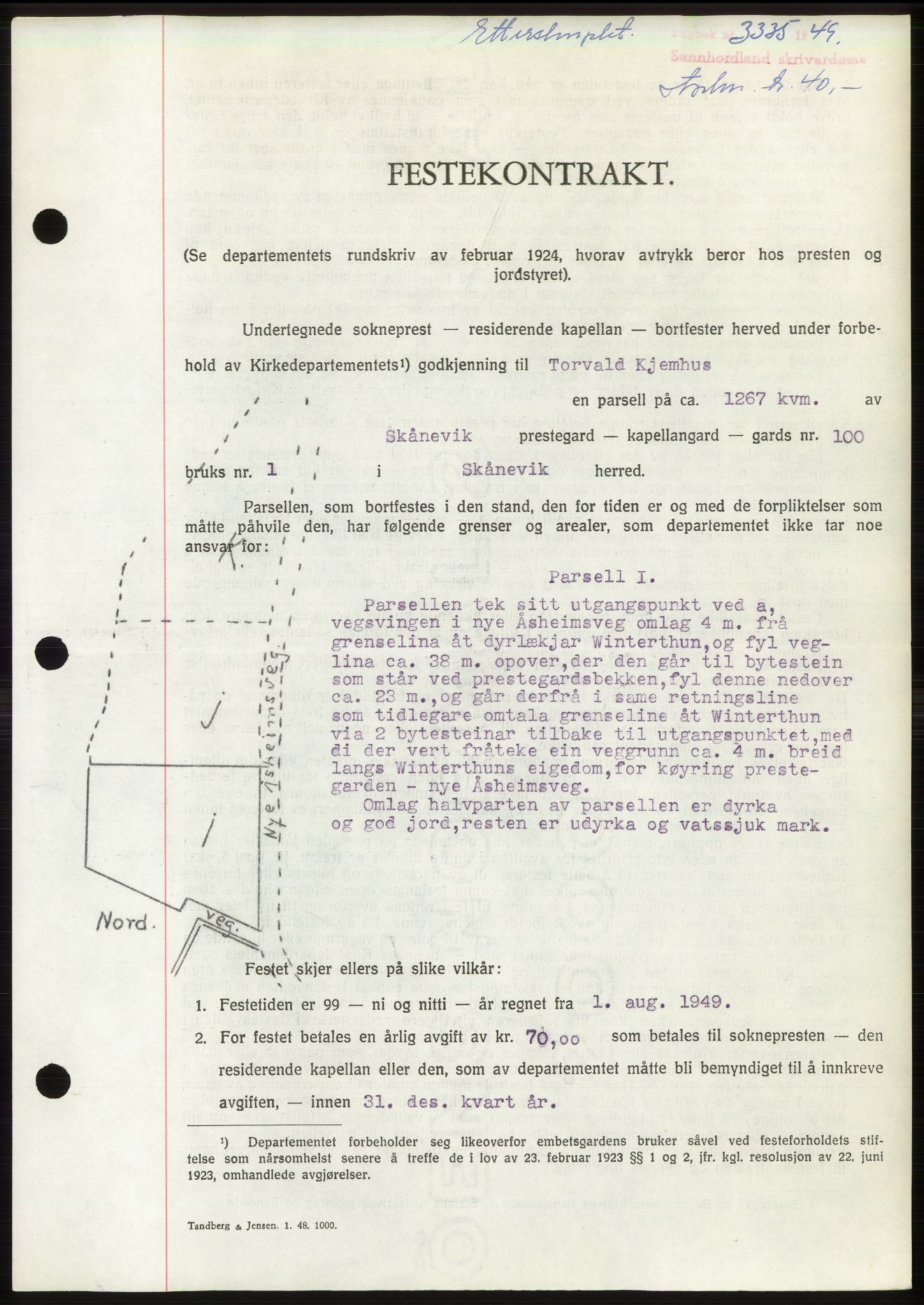 Sunnhordland sorenskrivar, AV/SAB-A-2401: Mortgage book no. B75-79, 1948-1950, Diary no: : 3325/1949