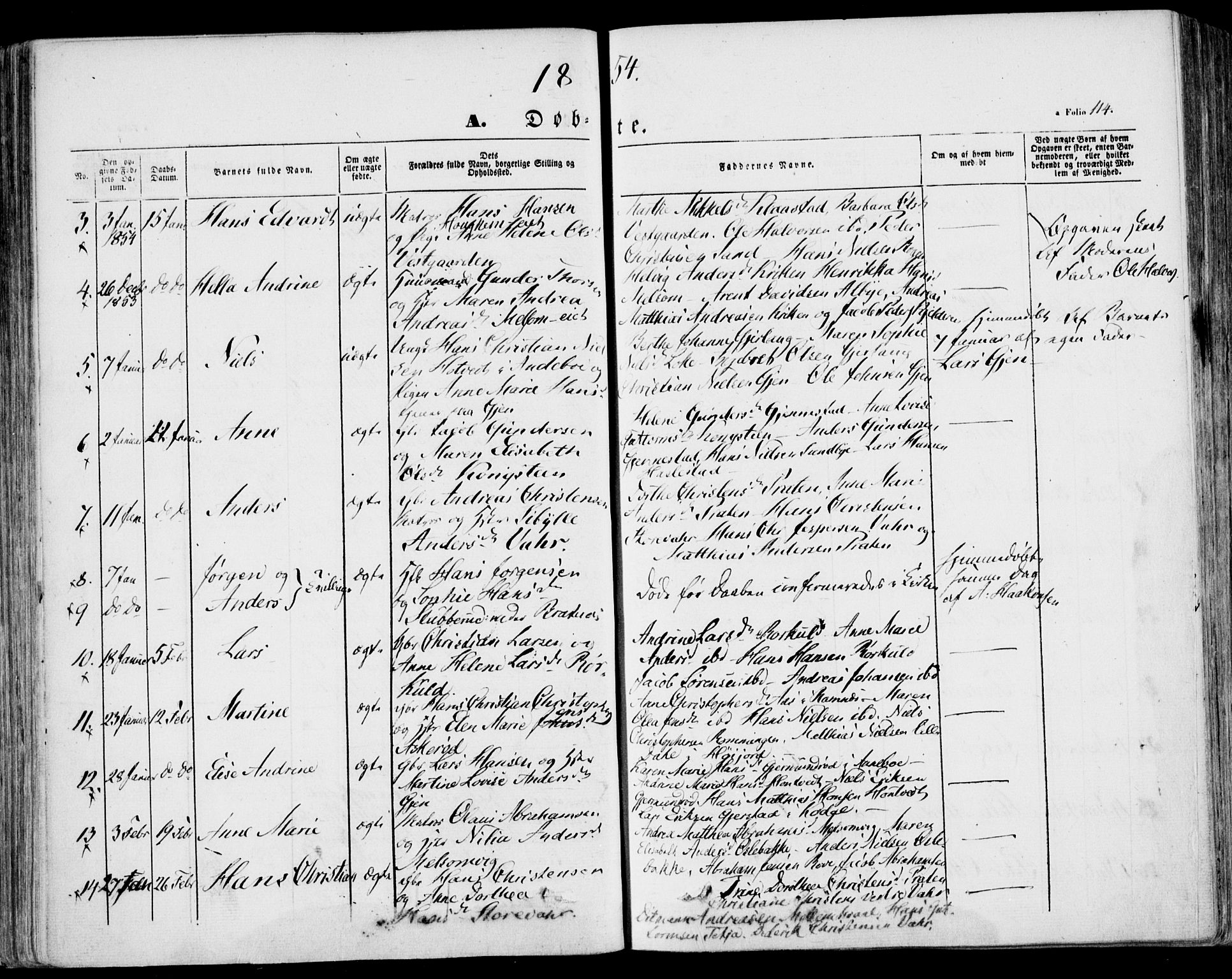 Stokke kirkebøker, AV/SAKO-A-320/F/Fa/L0007: Parish register (official) no. I 7, 1844-1857, p. 114