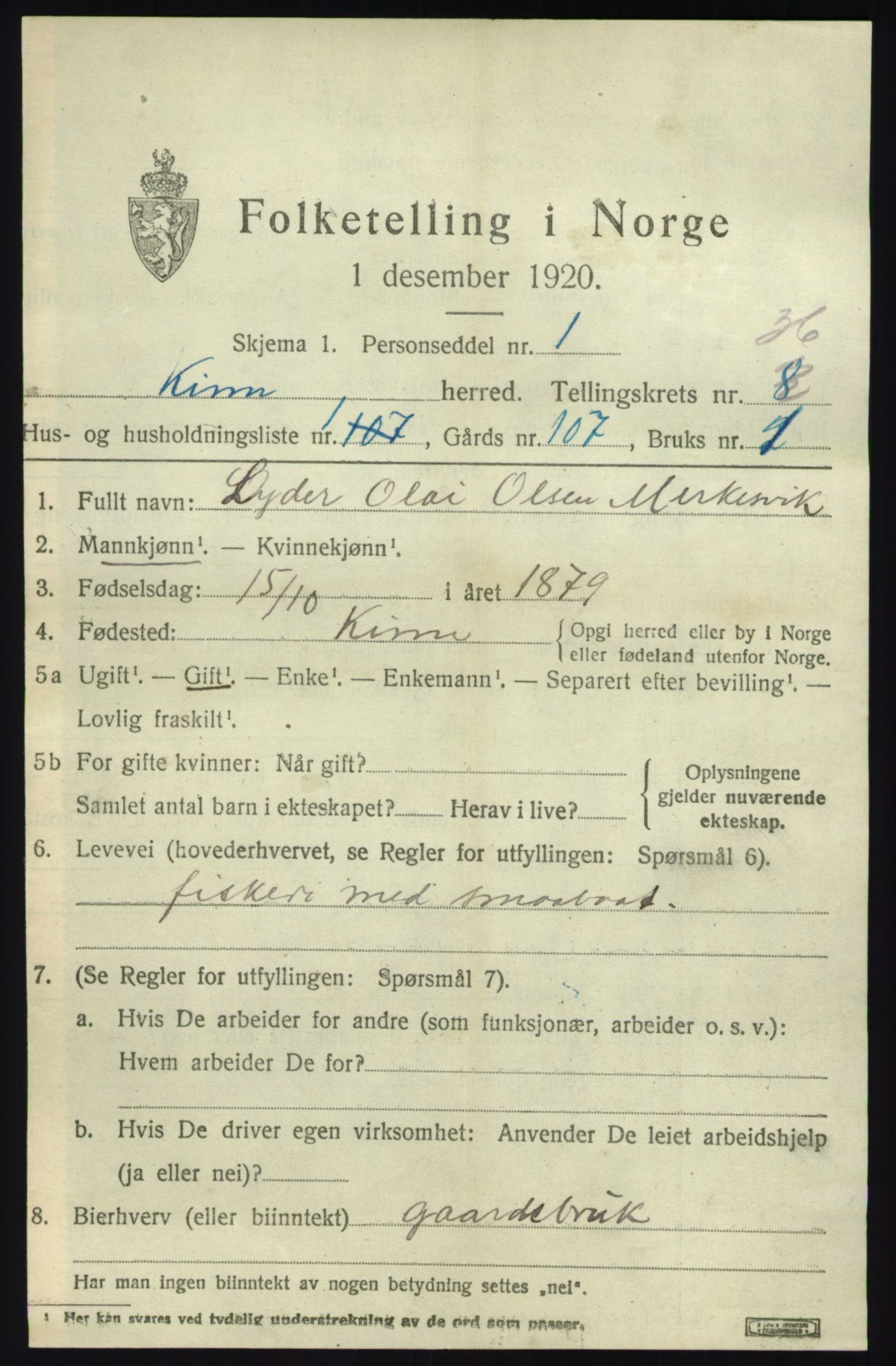 SAB, 1920 census for Kinn, 1920, p. 11745