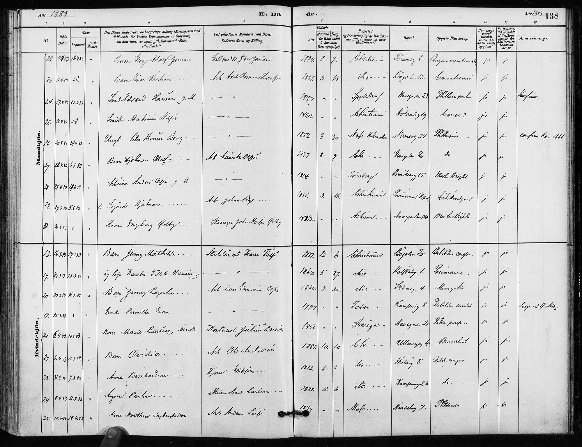 Kampen prestekontor Kirkebøker, AV/SAO-A-10853/F/Fa/L0002: Parish register (official) no. I 2, 1880-1888, p. 138