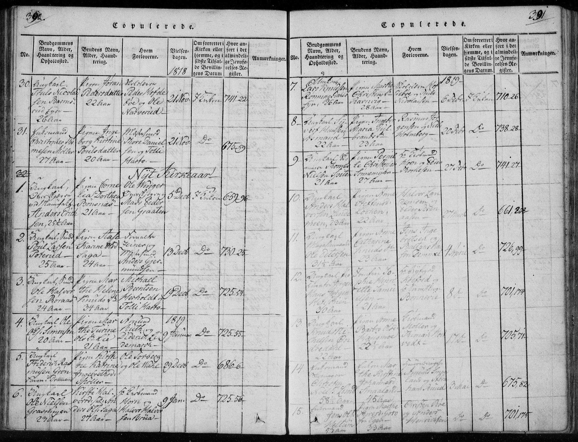 Kongsberg kirkebøker, AV/SAKO-A-22/F/Fa/L0008: Parish register (official) no. I 8, 1816-1839, p. 390-391