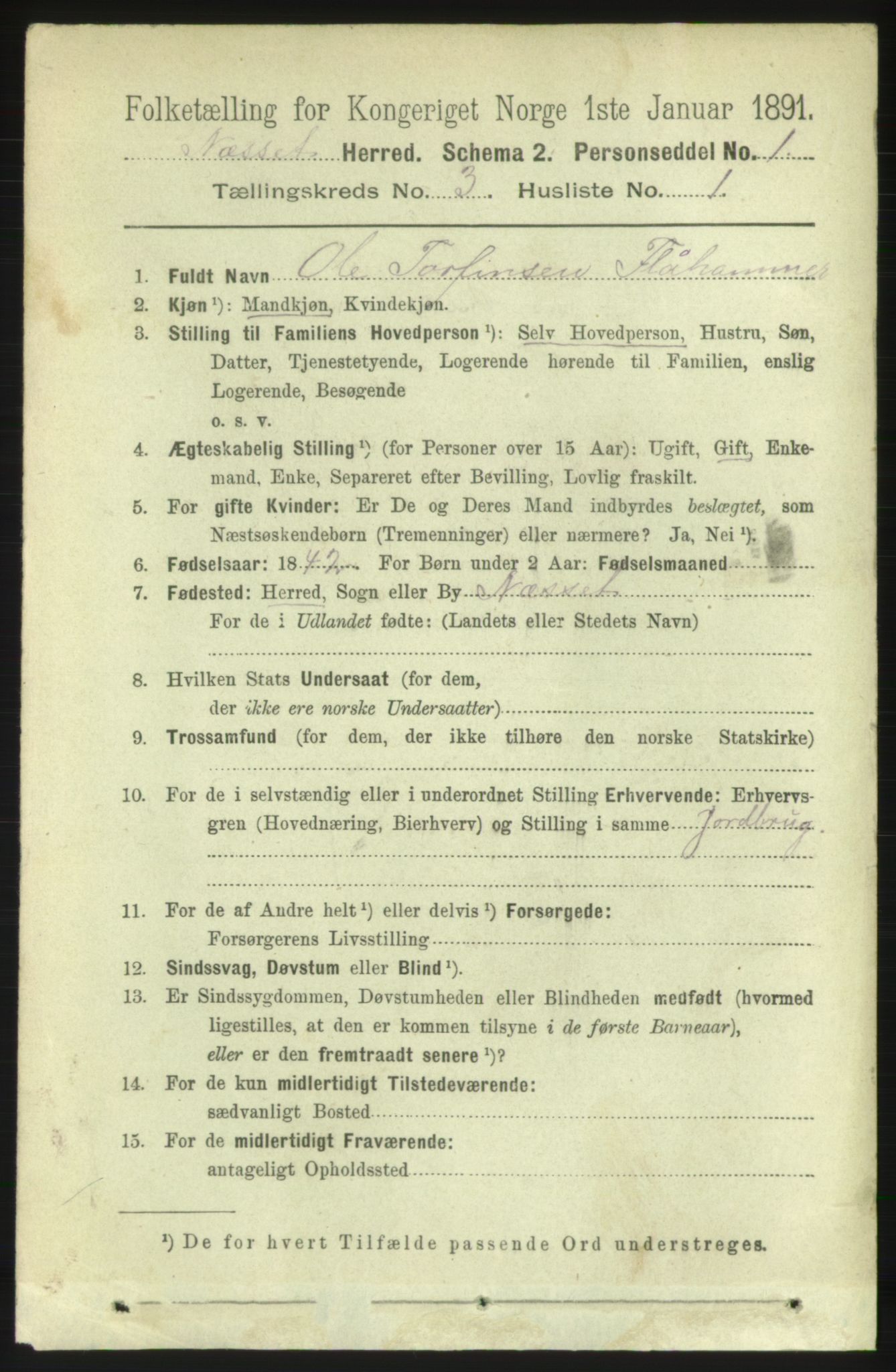 RA, 1891 census for 1543 Nesset, 1891, p. 1130