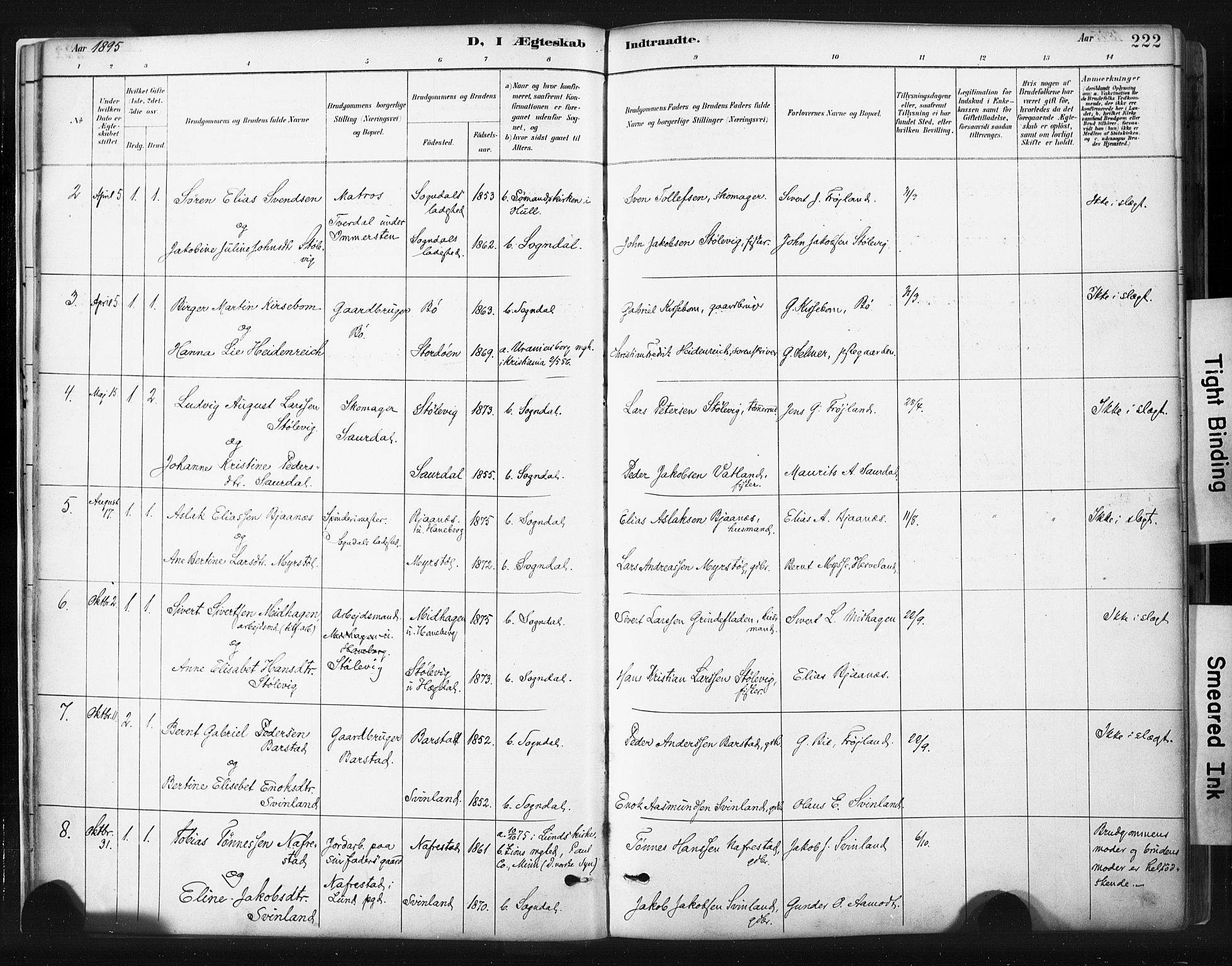 Sokndal sokneprestkontor, AV/SAST-A-101808: Parish register (official) no. A 11.2, 1887-1905, p. 222