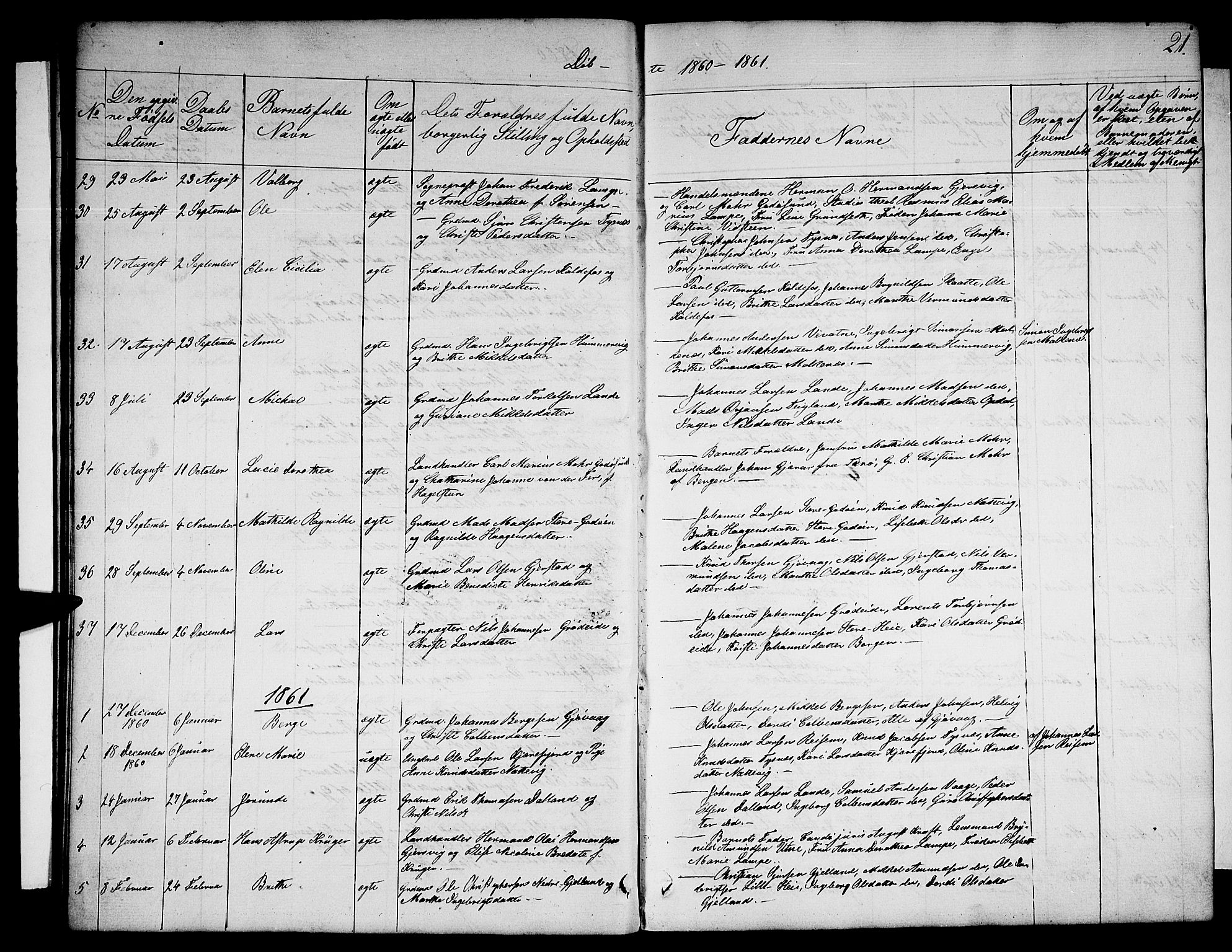 Tysnes sokneprestembete, SAB/A-78601/H/Hab: Parish register (copy) no. B 1, 1855-1877, p. 21
