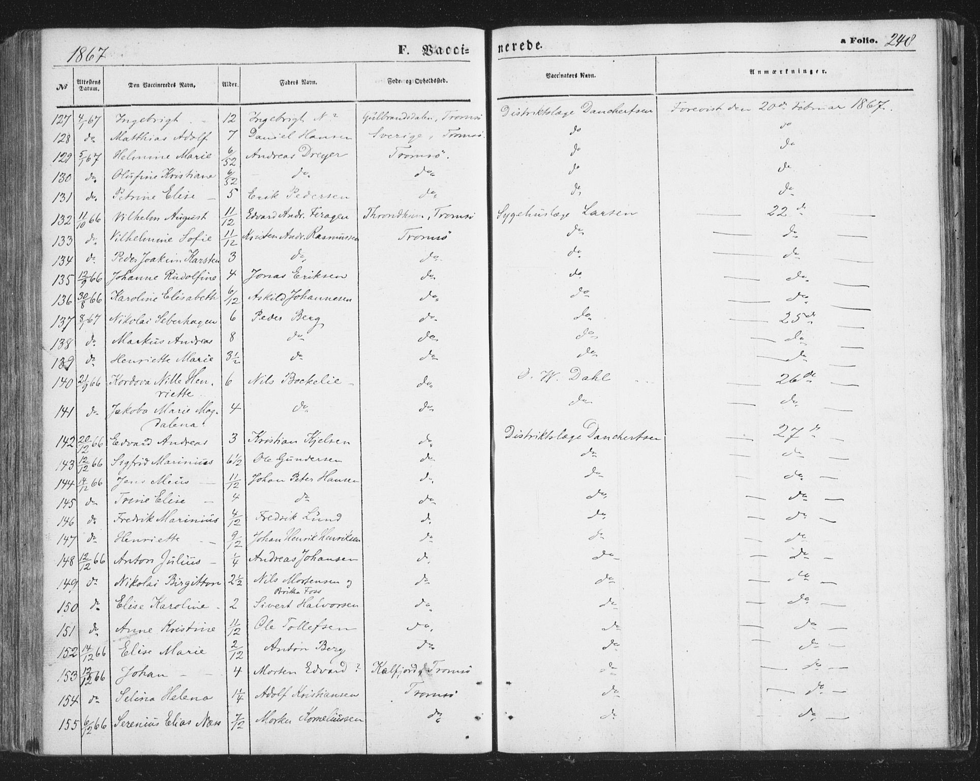 Tromsø sokneprestkontor/stiftsprosti/domprosti, AV/SATØ-S-1343/G/Ga/L0012kirke: Parish register (official) no. 12, 1865-1871, p. 248