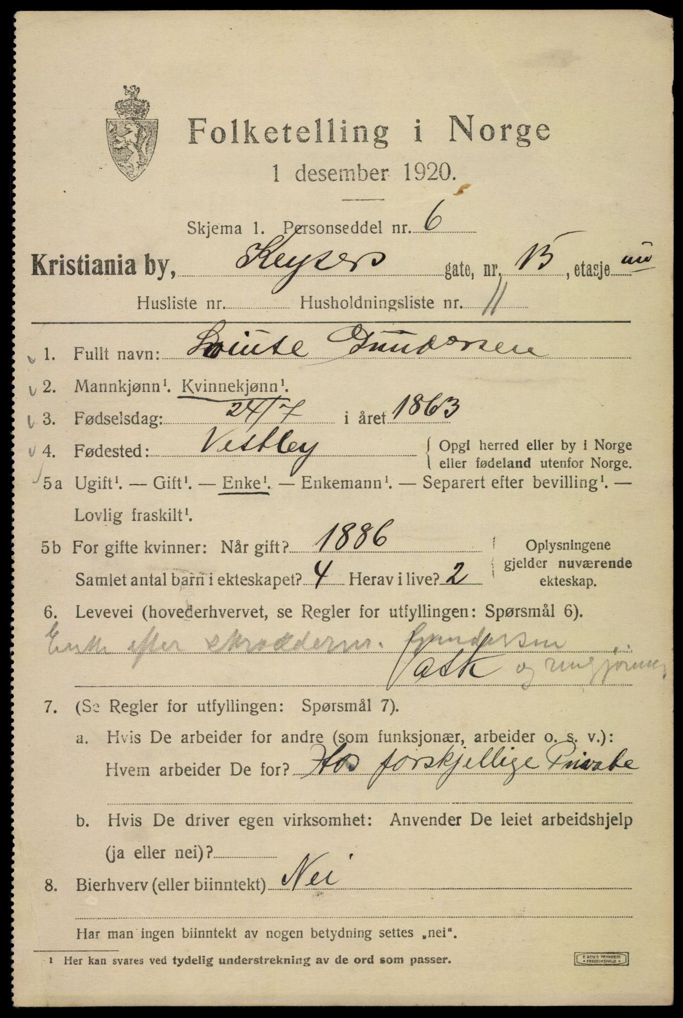 SAO, 1920 census for Kristiania, 1920, p. 332097