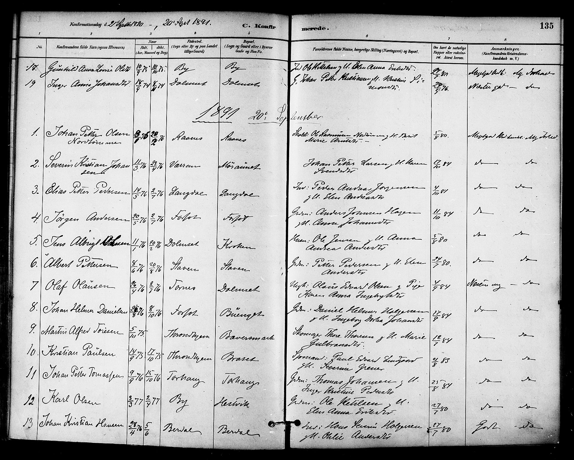 Ministerialprotokoller, klokkerbøker og fødselsregistre - Sør-Trøndelag, SAT/A-1456/655/L0680: Parish register (official) no. 655A09, 1880-1894, p. 135
