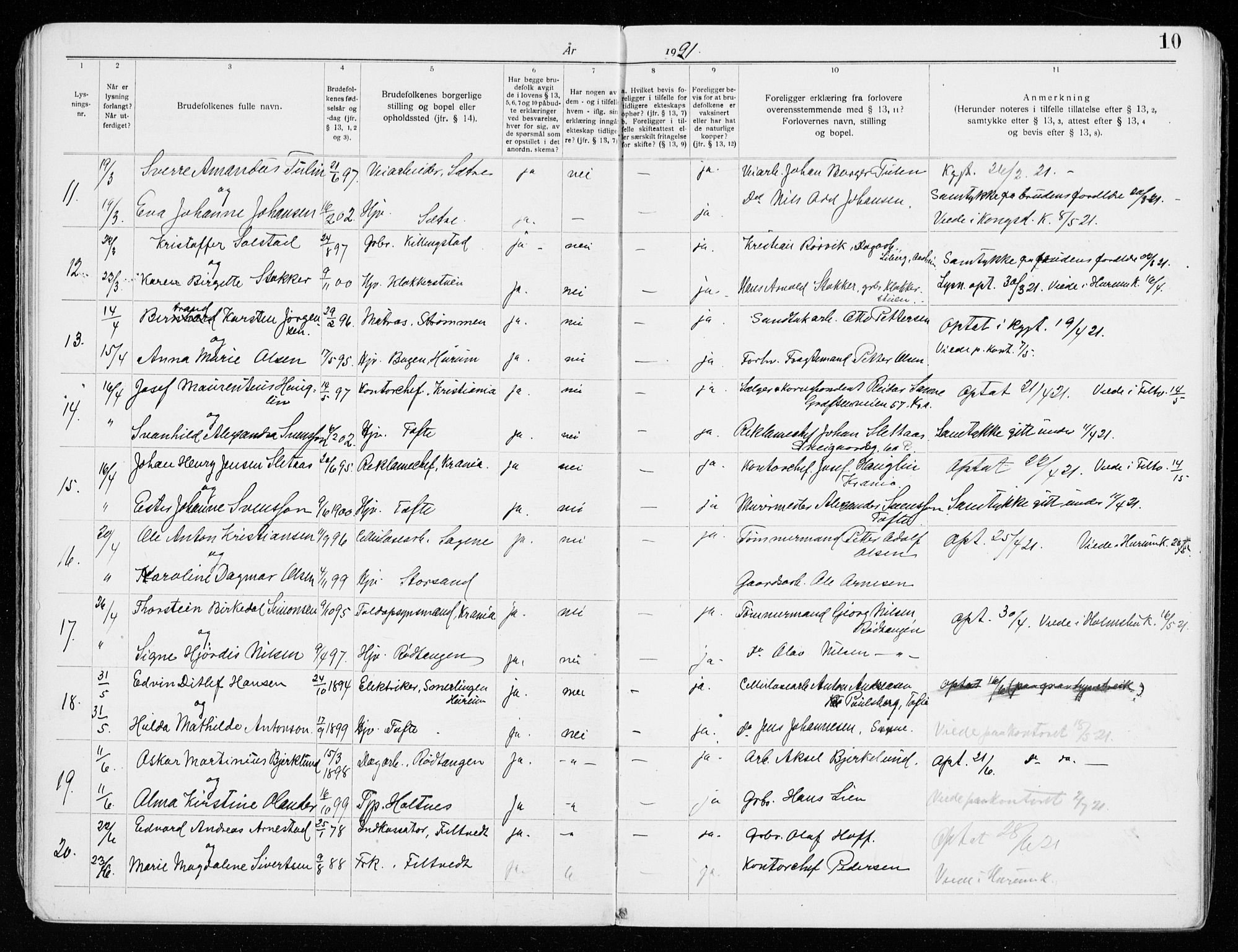 Hurum kirkebøker, AV/SAKO-A-229/H/Ha/L0001: Banns register no. 1, 1919-1941, p. 10