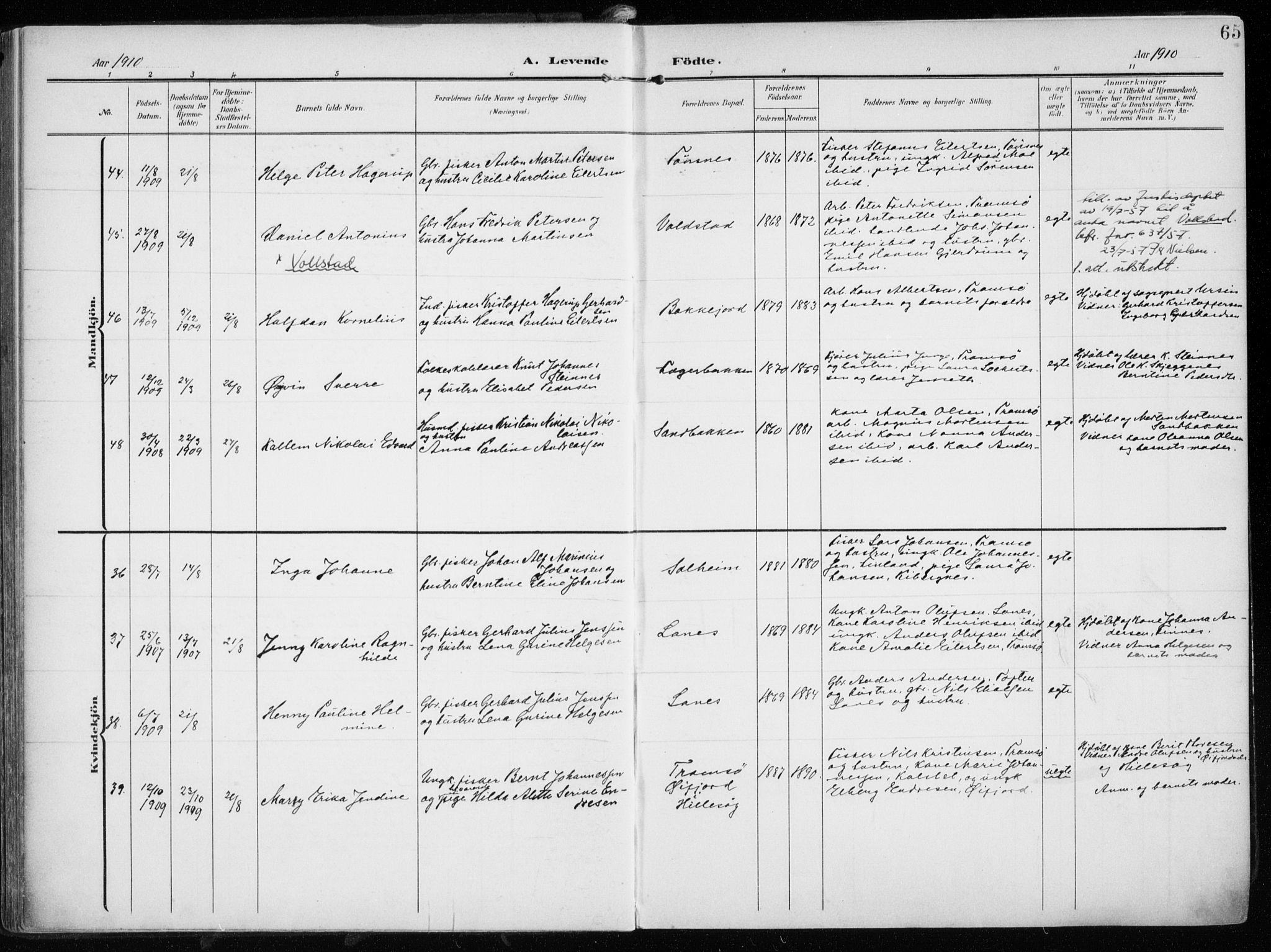 Tromsøysund sokneprestkontor, SATØ/S-1304/G/Ga/L0007kirke: Parish register (official) no. 7, 1907-1914, p. 65