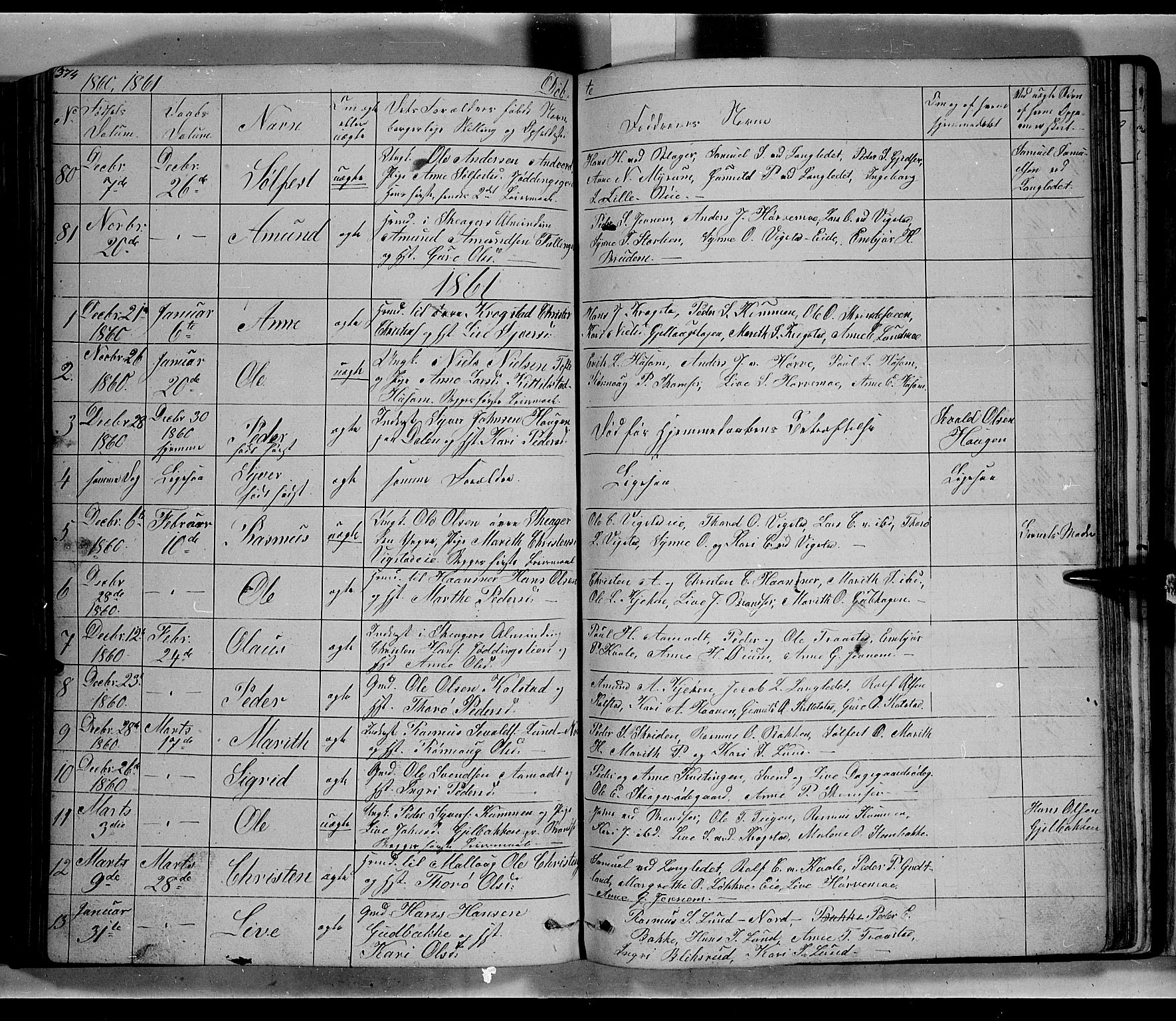 Lom prestekontor, SAH/PREST-070/L/L0004: Parish register (copy) no. 4, 1845-1864, p. 374-375