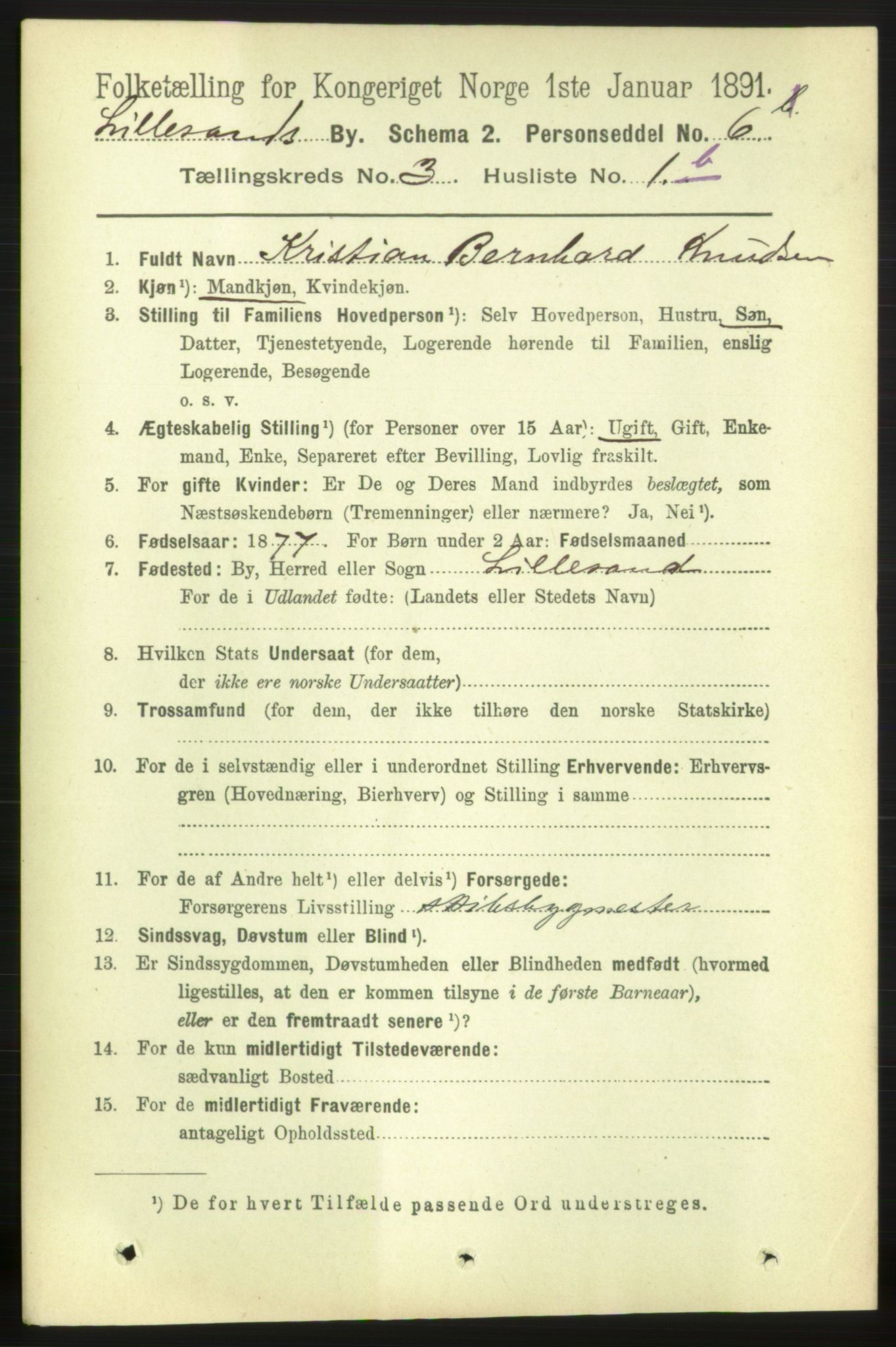 RA, 1891 census for 0905 Lillesand, 1891, p. 647