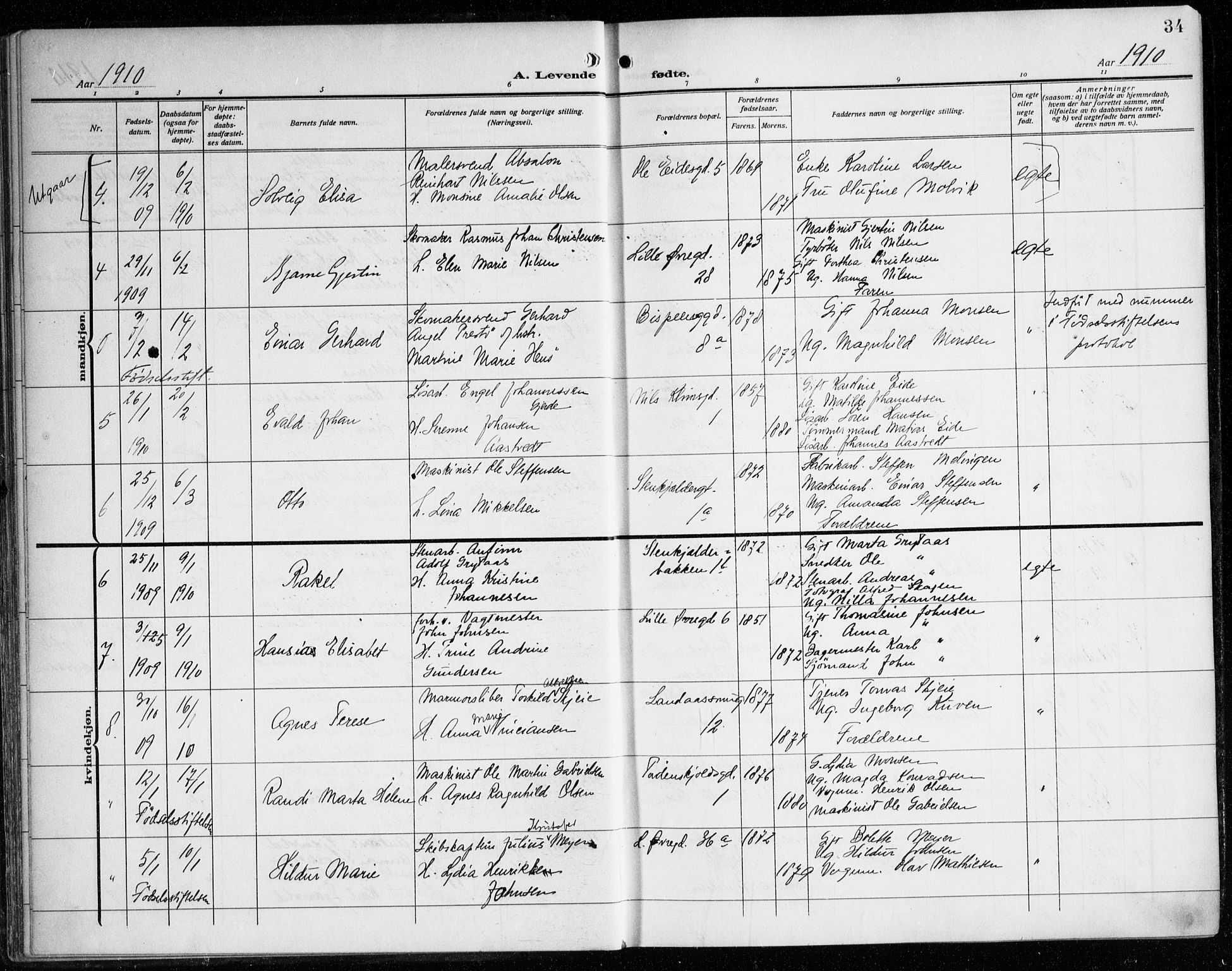 Korskirken sokneprestembete, SAB/A-76101/H/Haa: Parish register (official) no. B 10, 1909-1923, p. 34