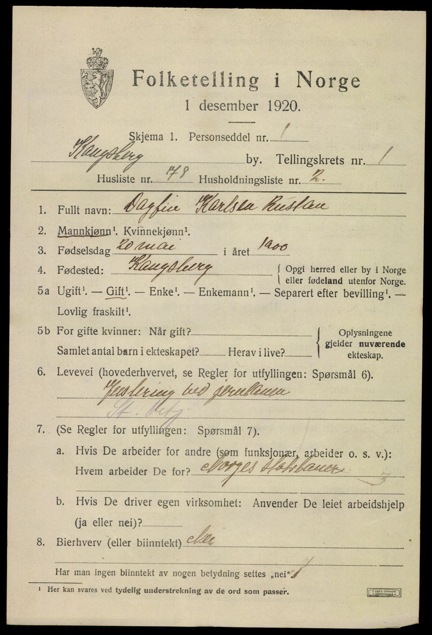 SAKO, 1920 census for Kongsberg, 1920, p. 6758