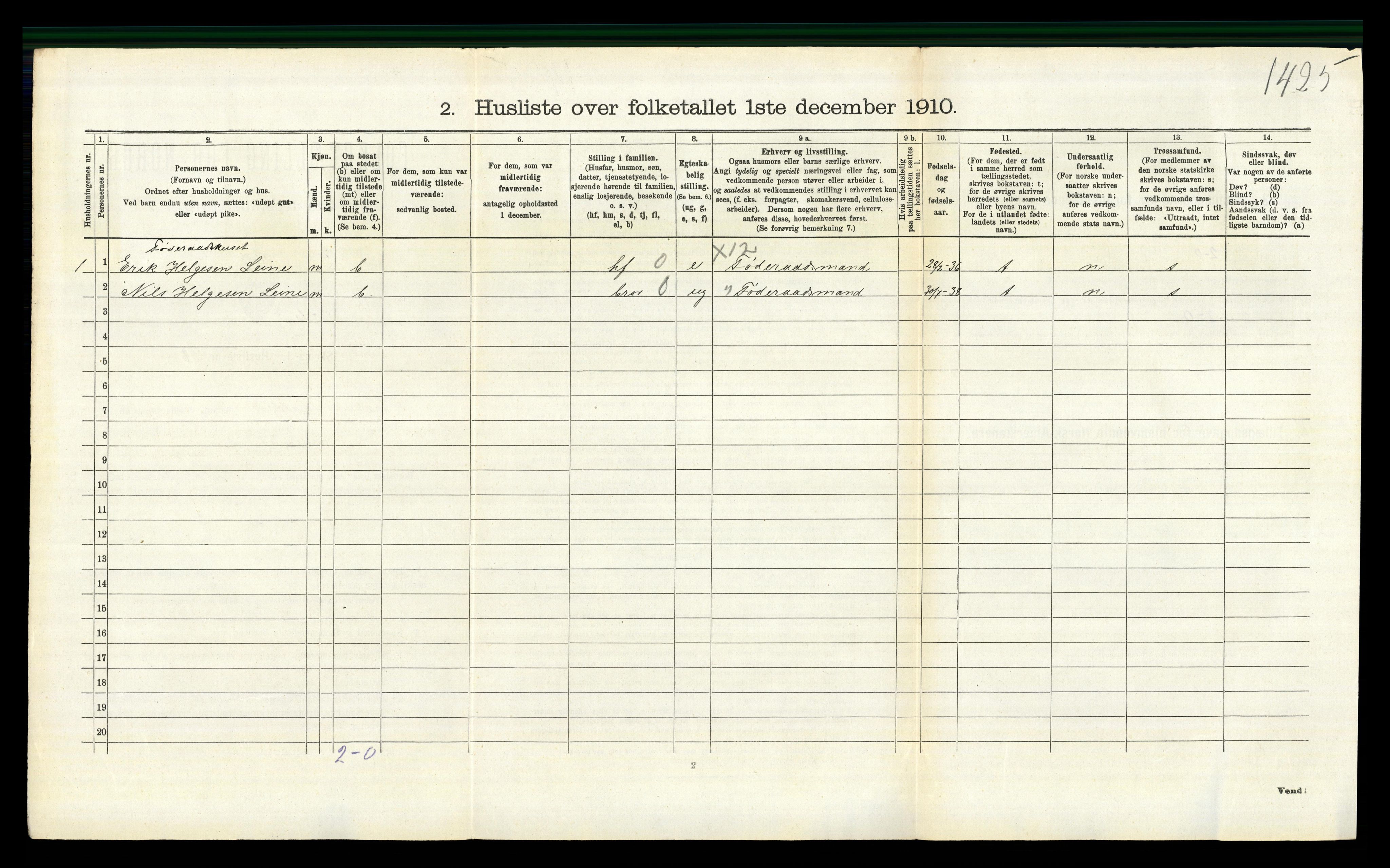 RA, 1910 census for Vang, 1910, p. 280