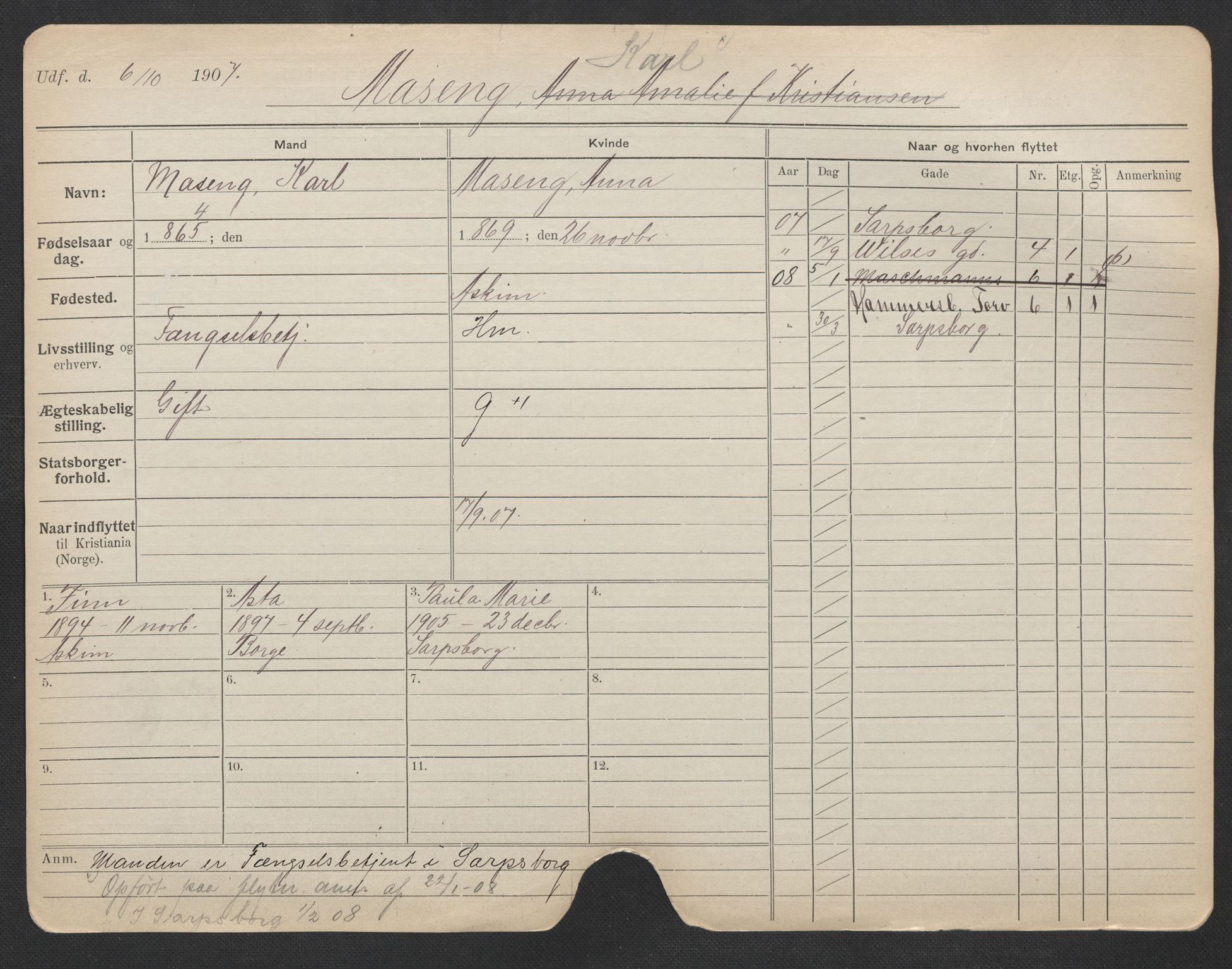 Oslo folkeregister, Registerkort, AV/SAO-A-11715/F/Fa/Fac/L0007: Menn, 1906-1914, p. 617a