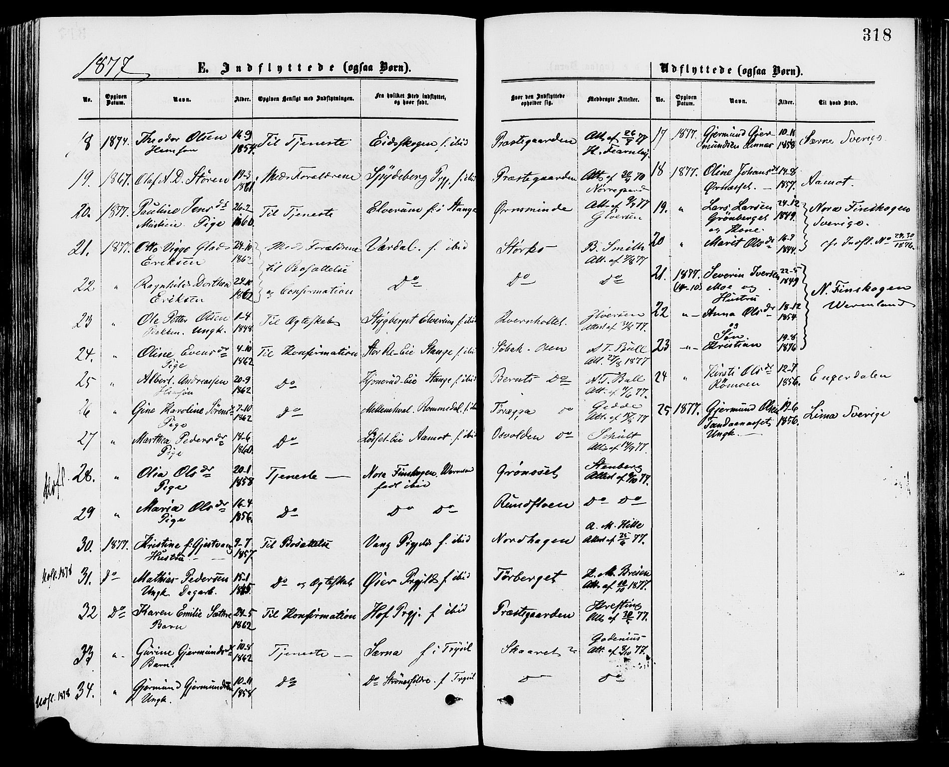 Trysil prestekontor, SAH/PREST-046/H/Ha/Haa/L0007: Parish register (official) no. 7, 1874-1880, p. 318